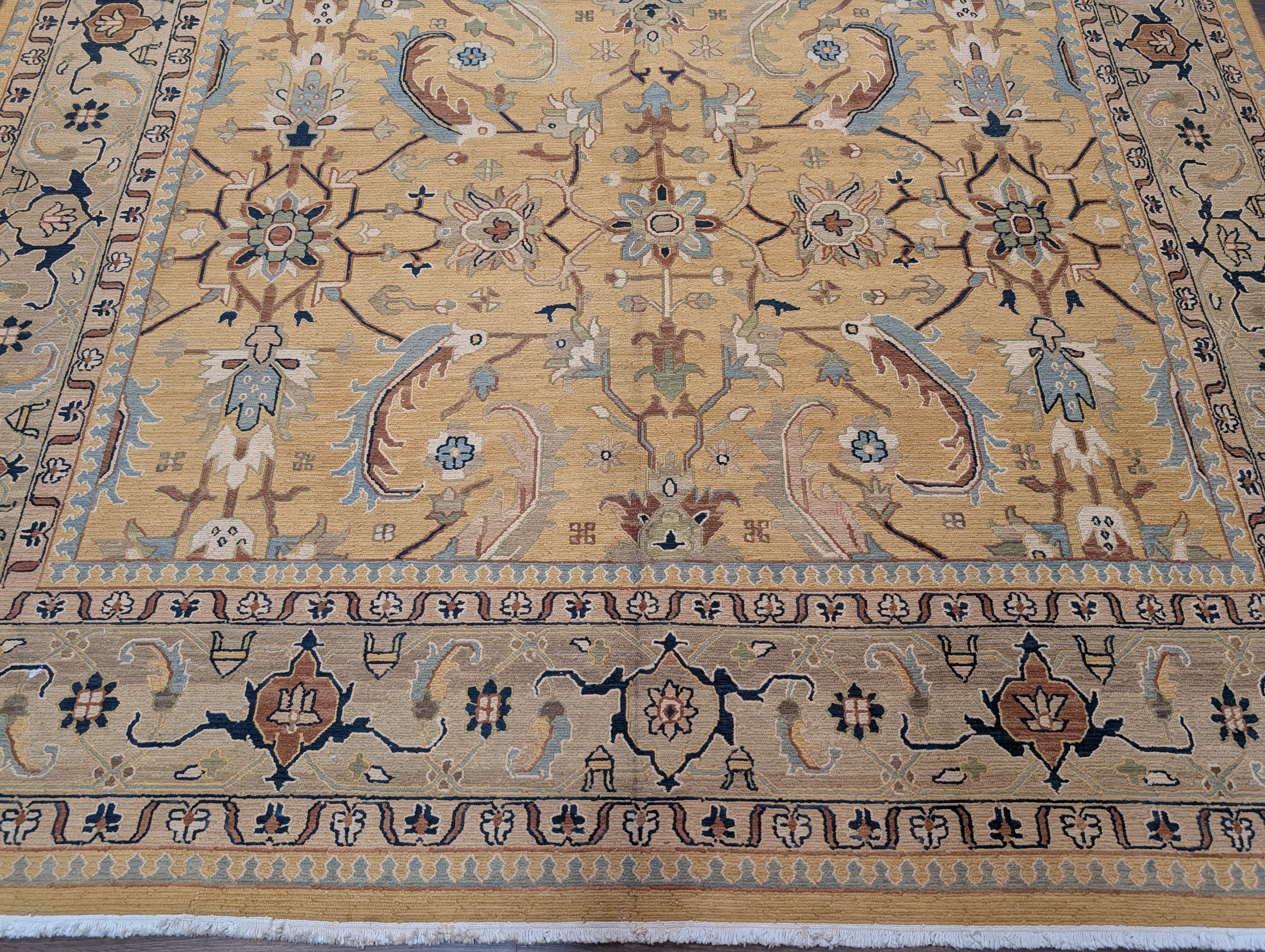 Indian Sultanabad Soumak Kilim 9x11, Hand-Woven Wool Light Yellow Carpet - Jewel Rugs