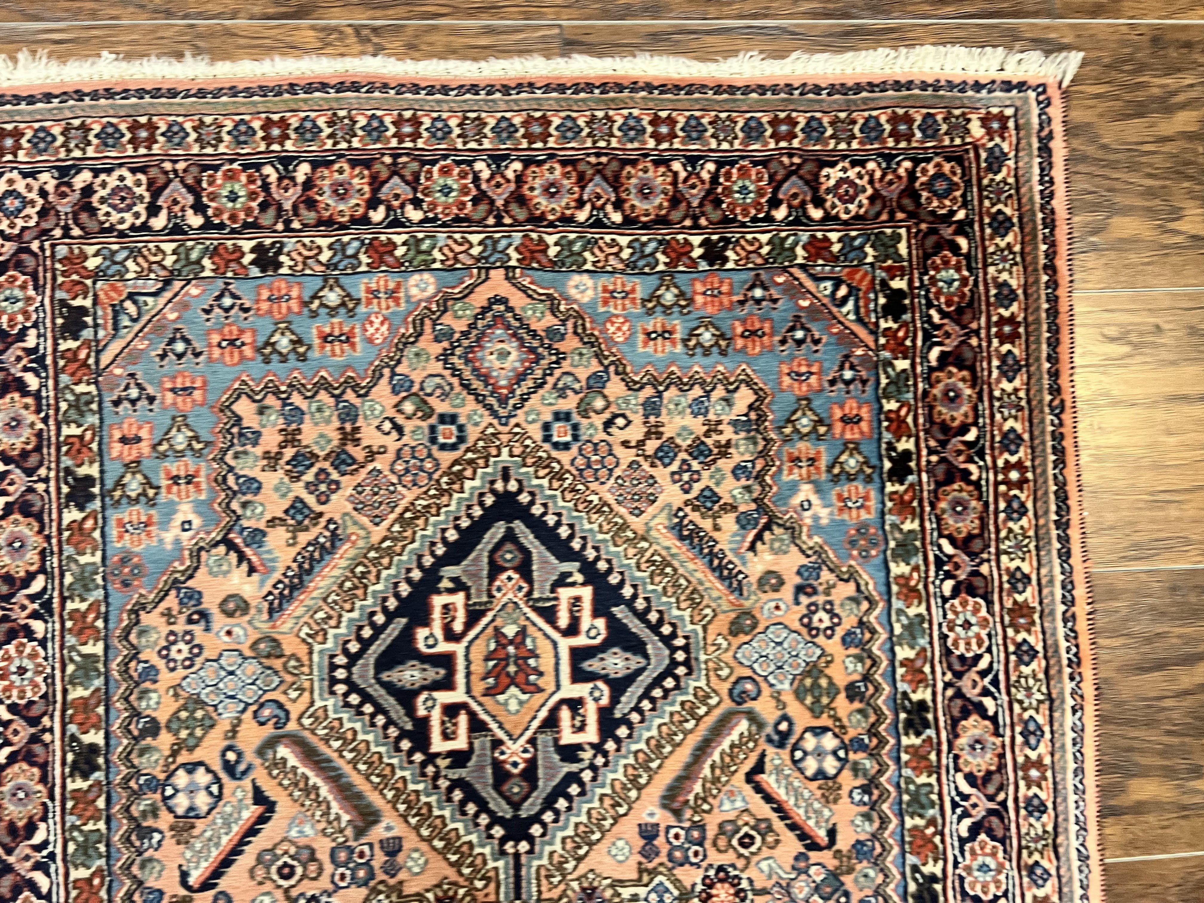 Persian Qashqai Runner Rug 2.6 x 10, Wool Hand Knotted Vintage Tribal Oriental Carpet, Salmon, Geometric Medallions Rug, Hallway Rug - Jewel Rugs