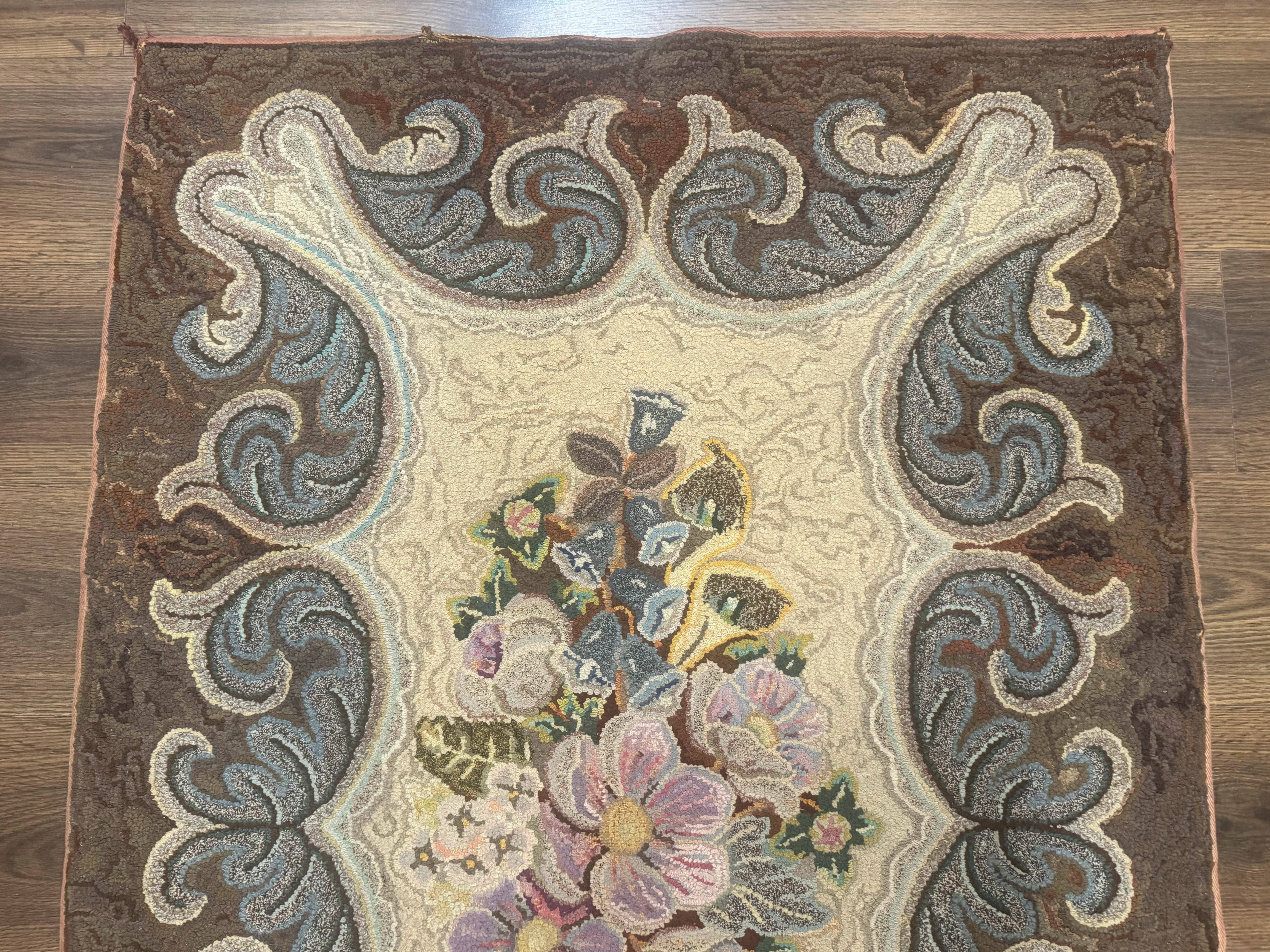 Antique American Hooked Rug 3 x 4.6, Vintage, Floral - Jewel Rugs