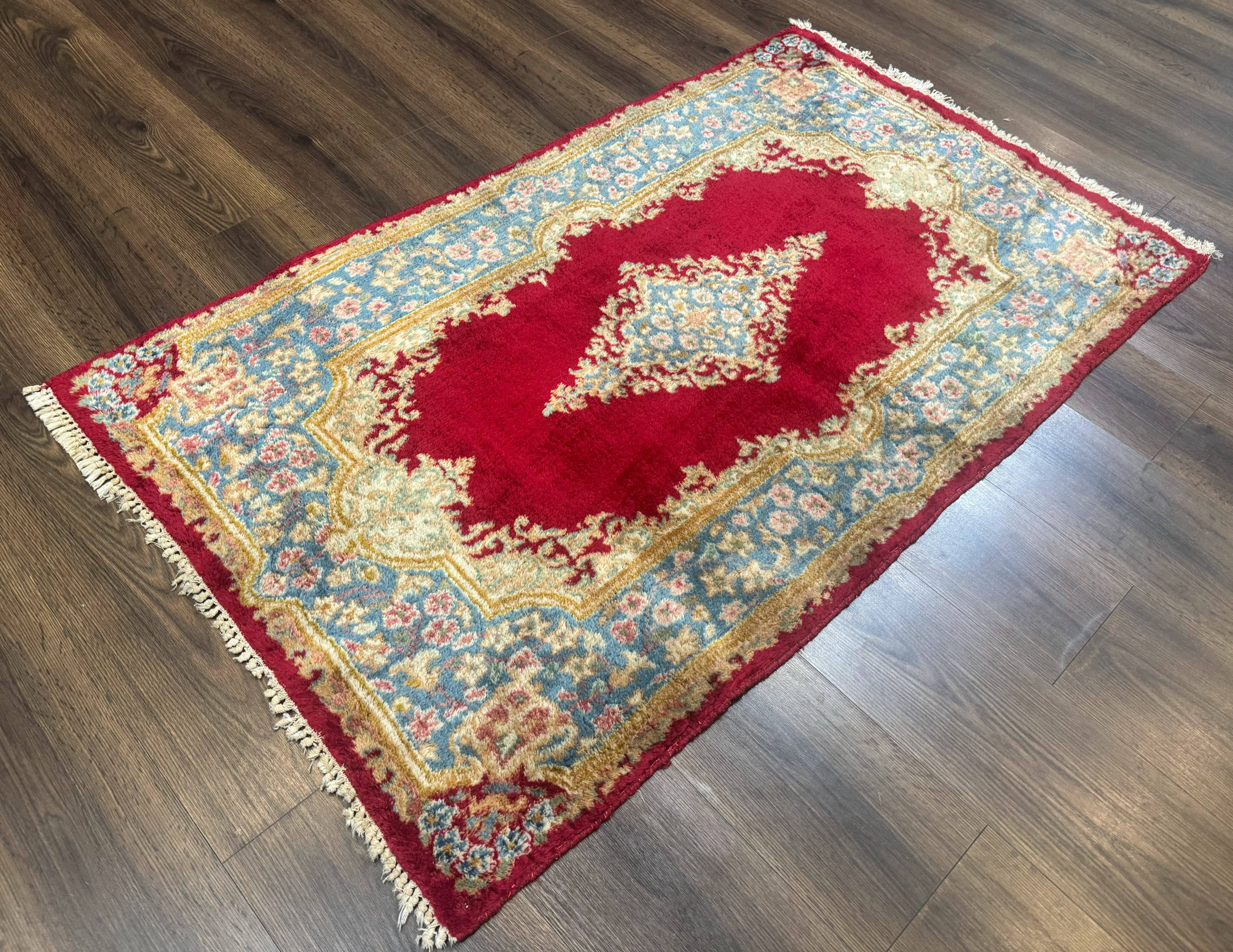 Red Persian Kerman Rug 3x5, Semi Open Field, Handmade - Jewel Rugs