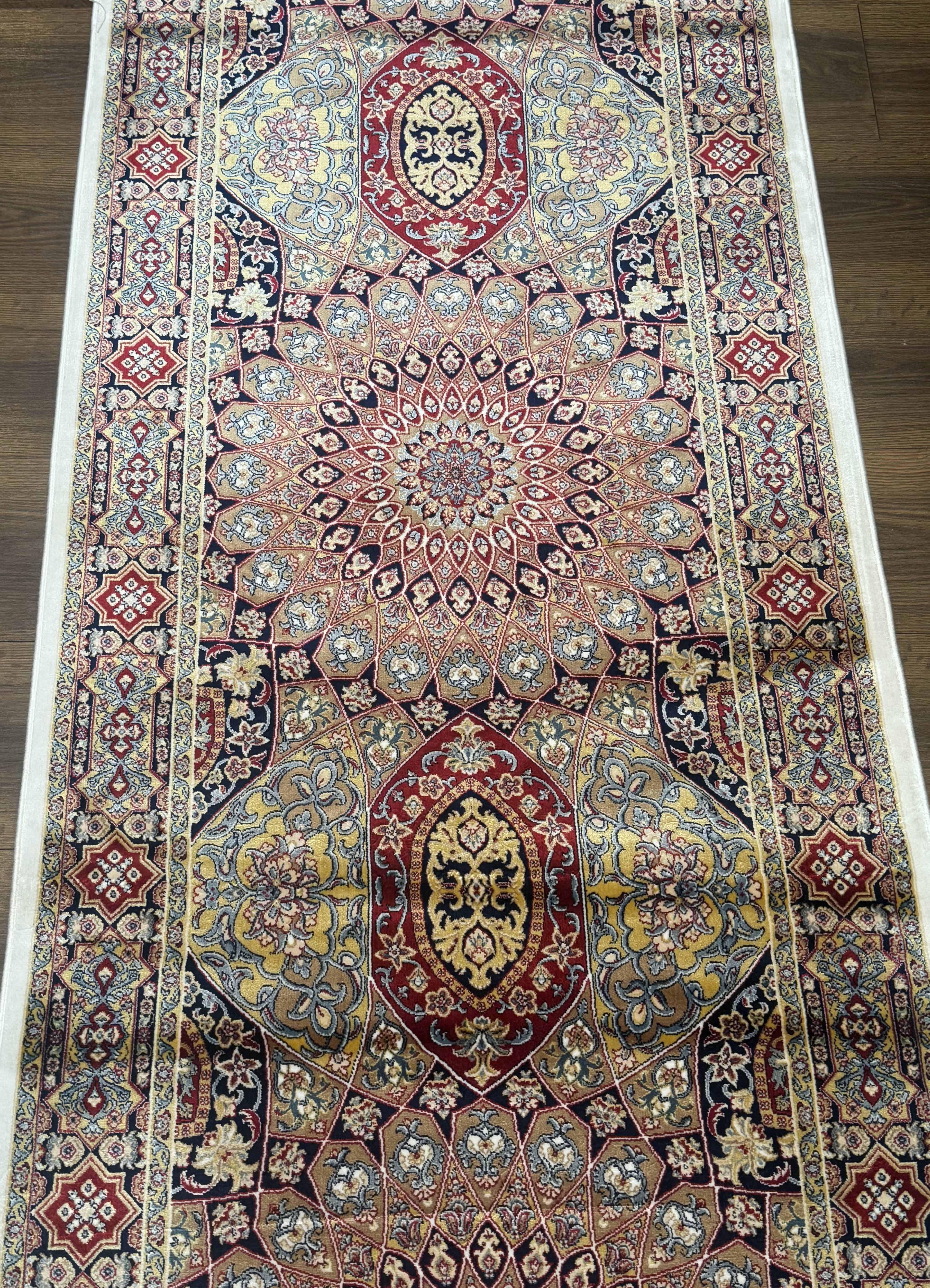 Turkish Silk Runner Rug 2.6 x 10, Dome Design, Hereke Runner, Bamboo Silk, New - Jewel Rugs