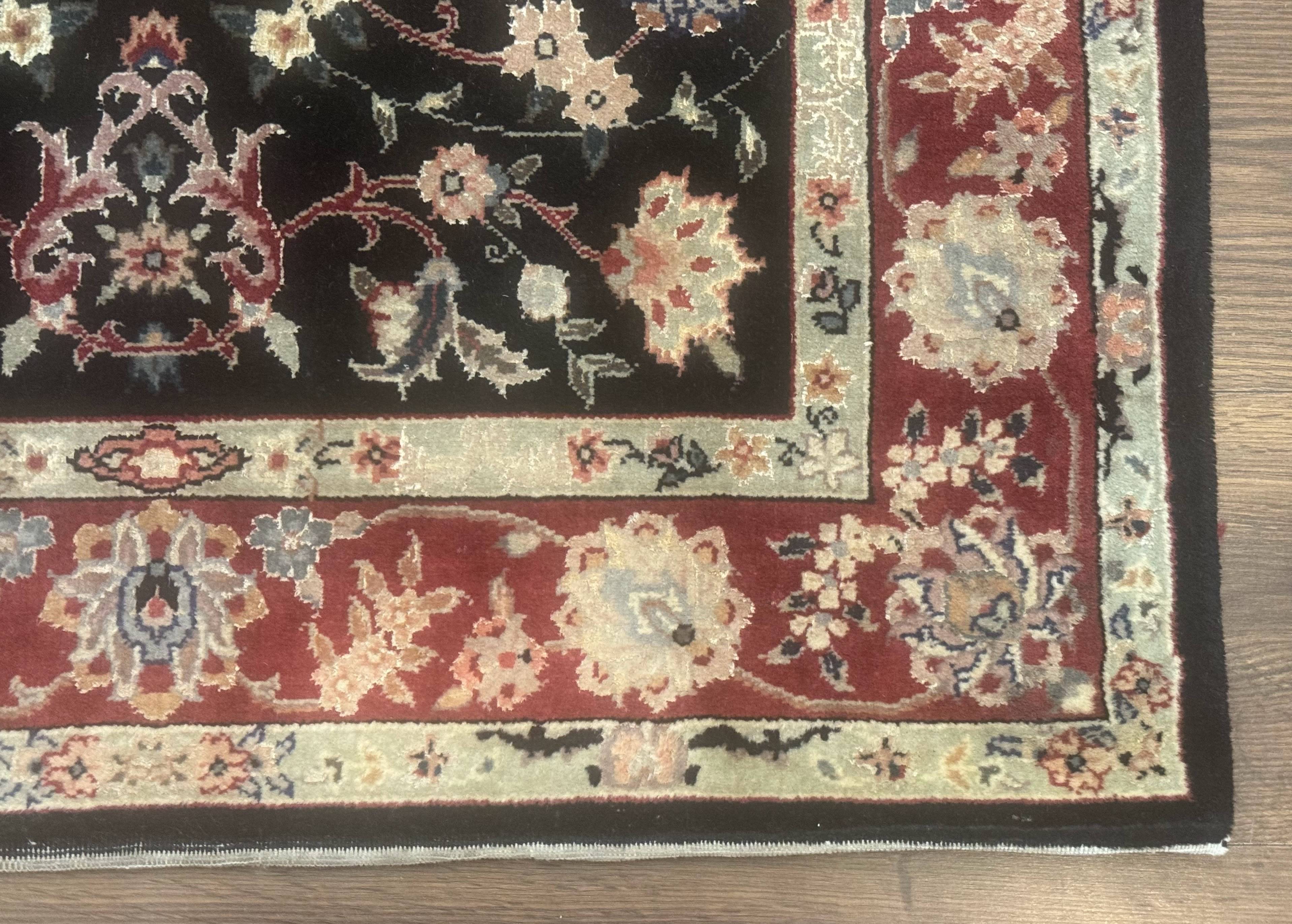 Black Sino Persian Rug 3x5, Wool with Silk Highlights, Floral, Fine 170 KPSI - Jewel Rugs