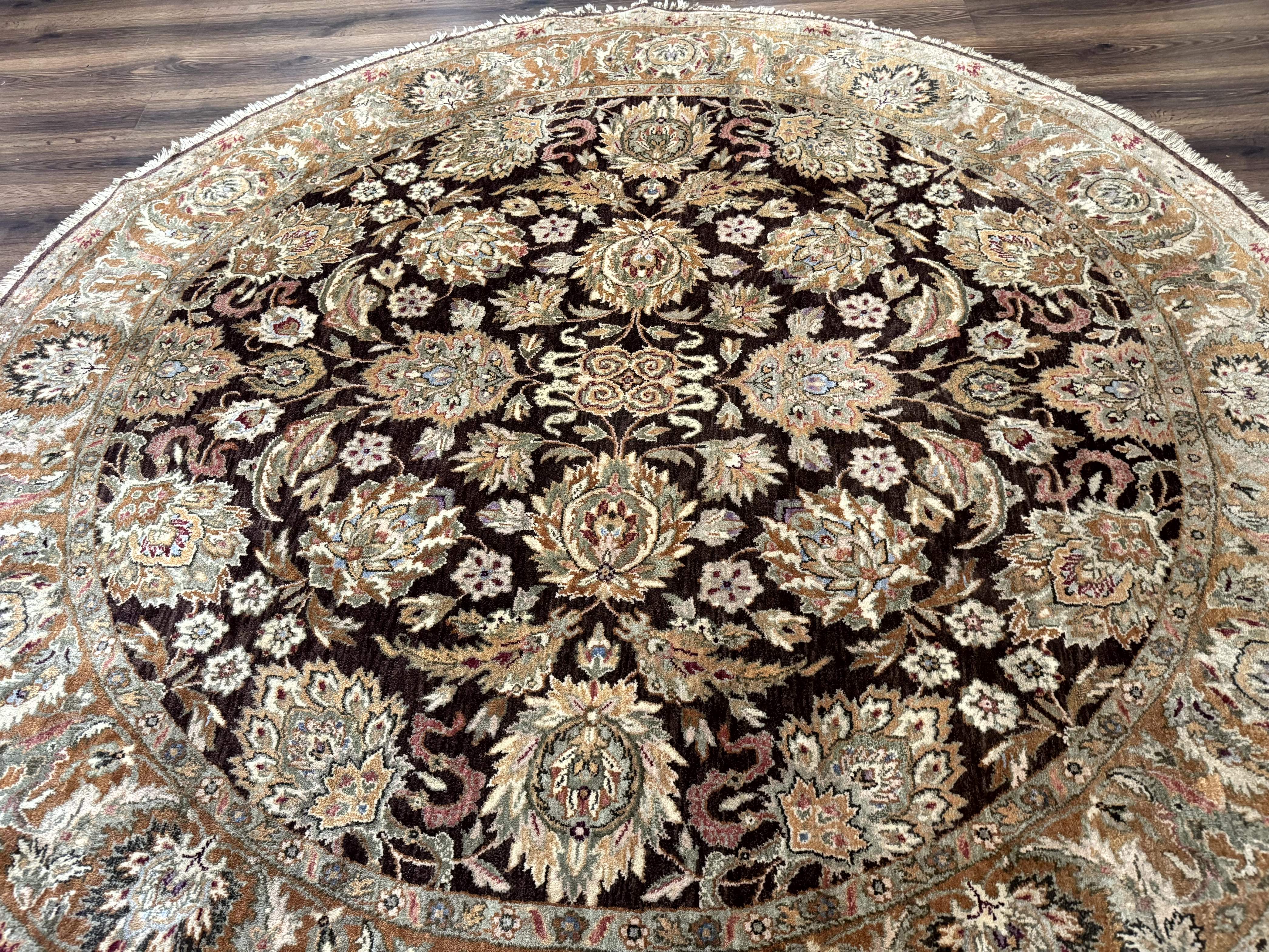 Round Indo Persian Rug 8x8, Mahal Sultanabad Traditional Wool Oriental Carpet, 8ft Round, Eggplant-Brown, Floral - Jewel Rugs