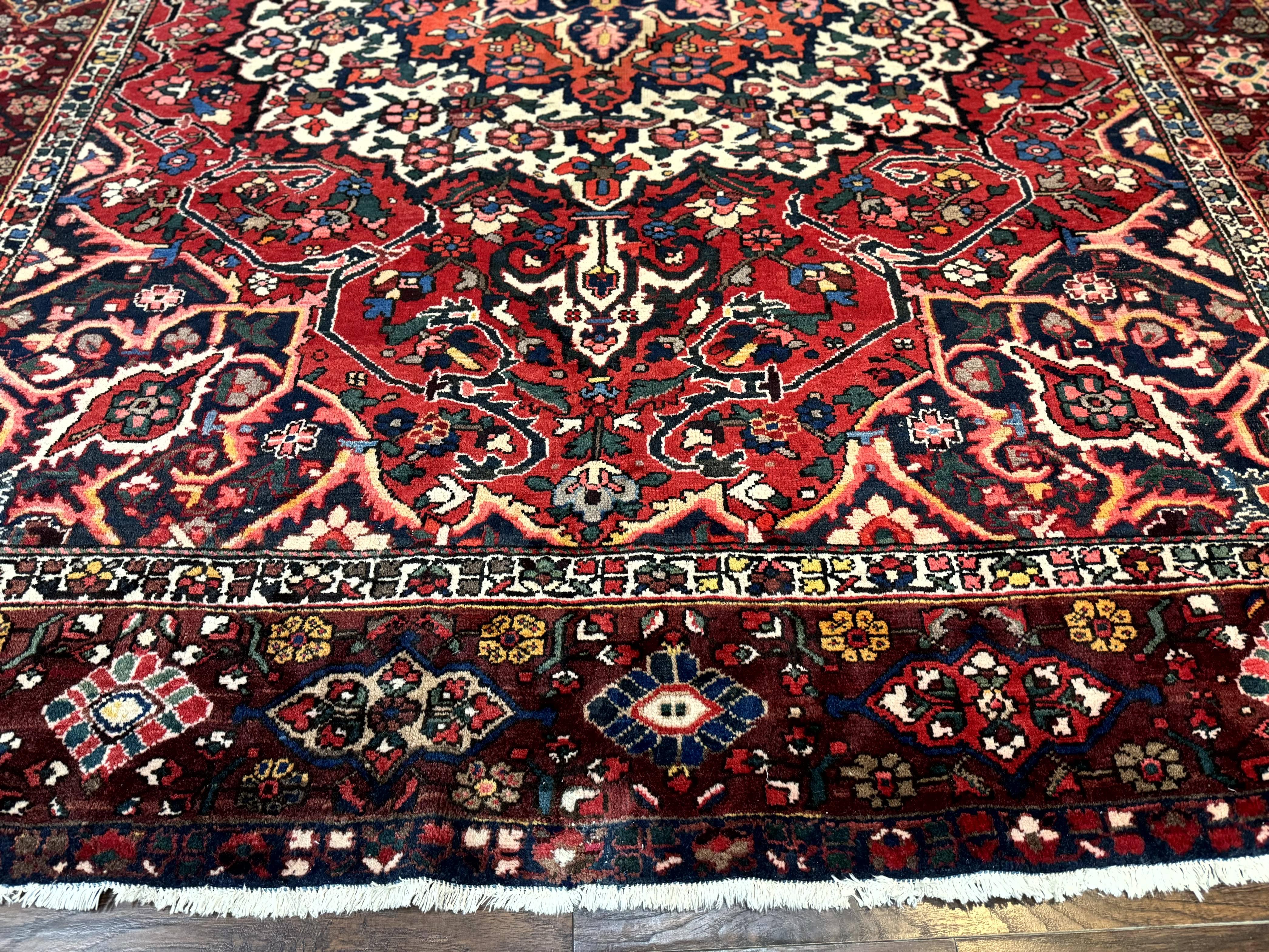 Rare Persian Bakhtiari Rug 10x13, Red, Semi Antique, Large Persian Carpet, Handmade - Jewel Rugs