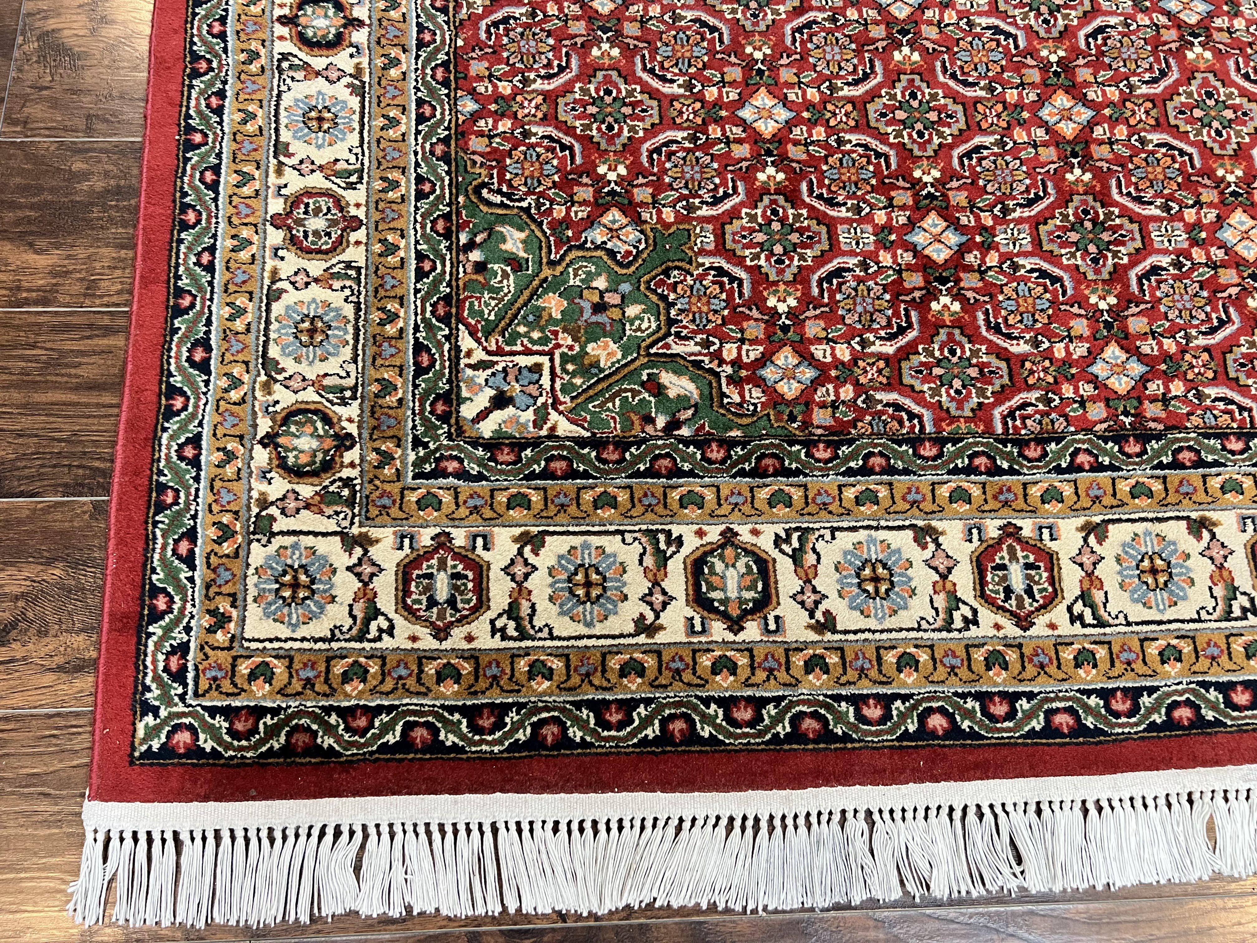 Persian Tabriz Rug 7x10, Wool Hand Knotted Vintage Carpet, Red Green & Cream, Herati Pattern, 7 x 10 Room Sized Oriental Rug - Jewel Rugs