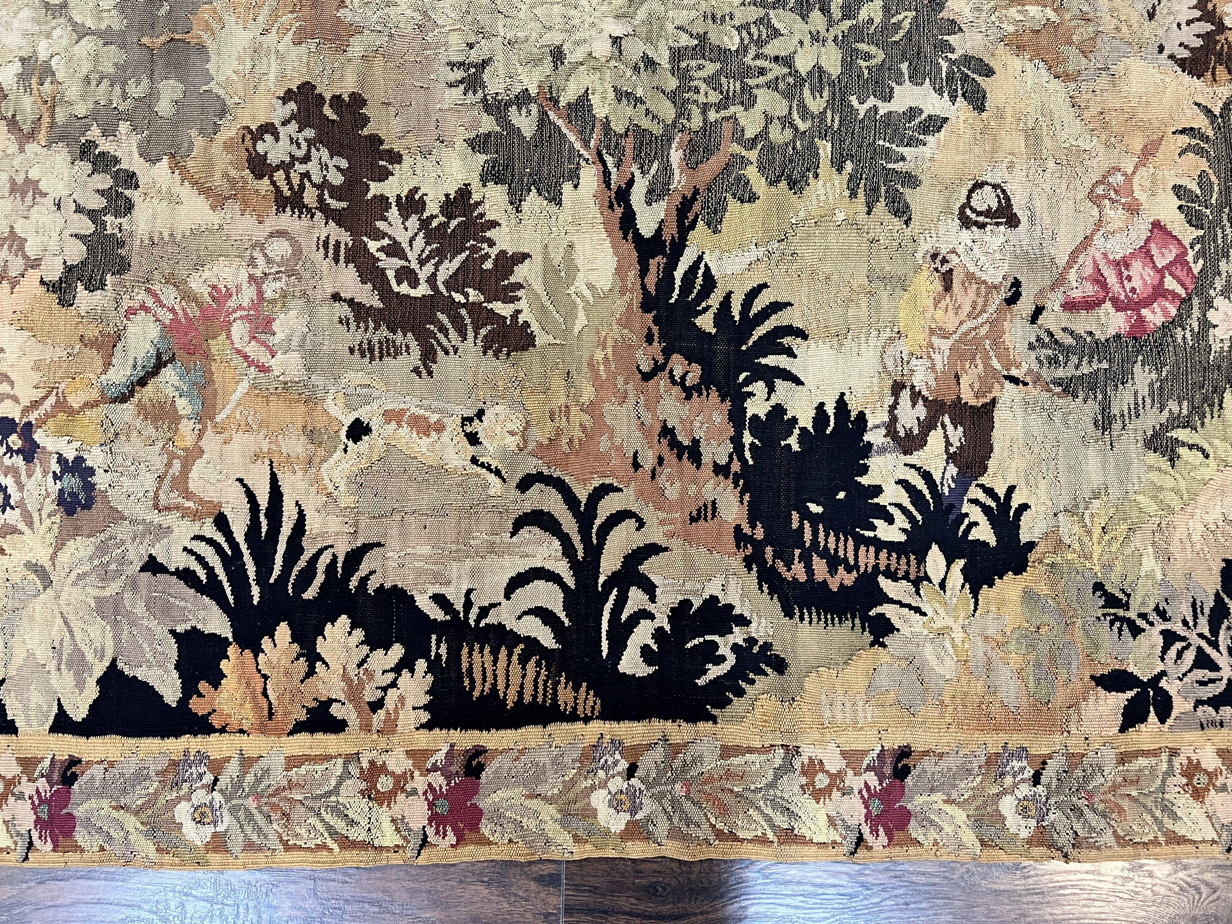 Antique French Tapestry 6x5 ft, European Handmade Wool Aubusson Weave Vintage Tapestry - Jewel Rugs