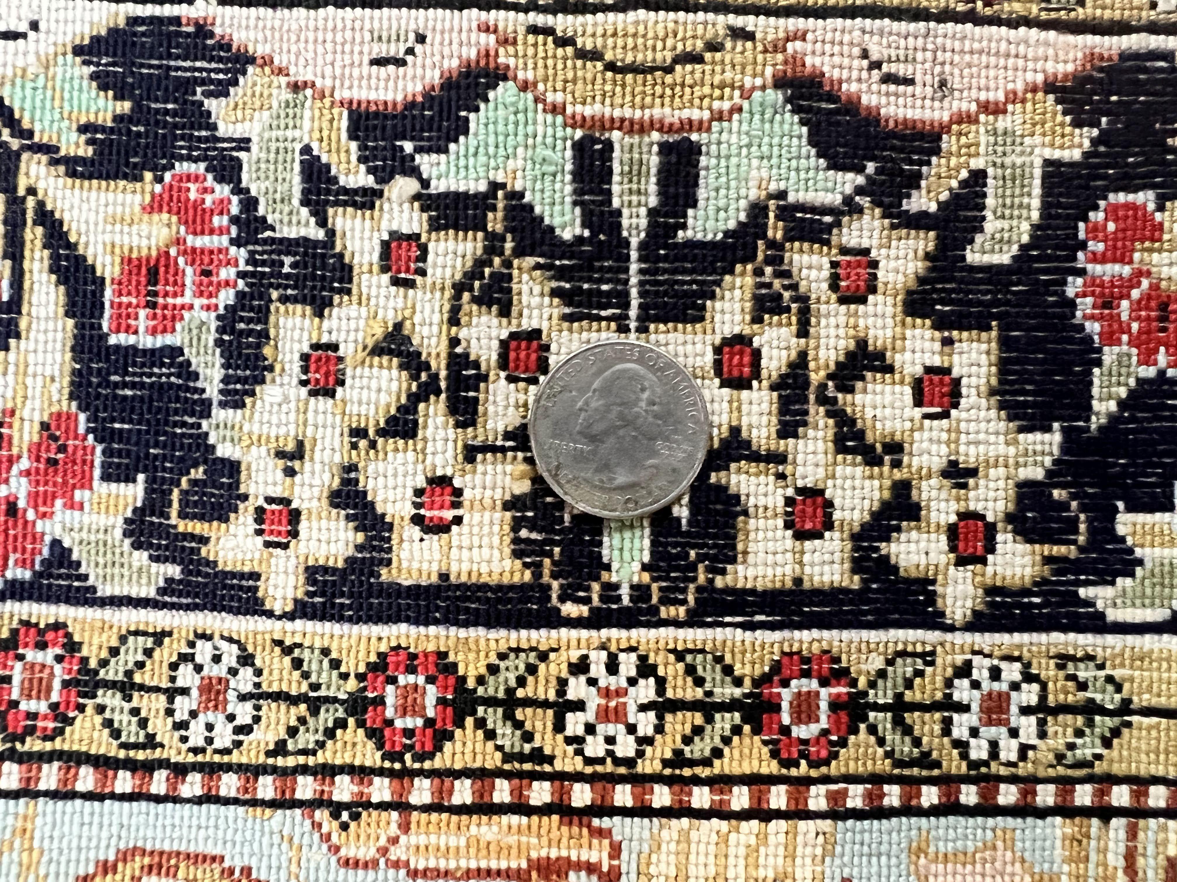 Silk Tree of Life Persian Qum Rug 3x4, Hand Knotted Vintage Carpet, Cream & Black, Very Fine Oriental Rug, Animal Pictorials, Birds - Jewel Rugs