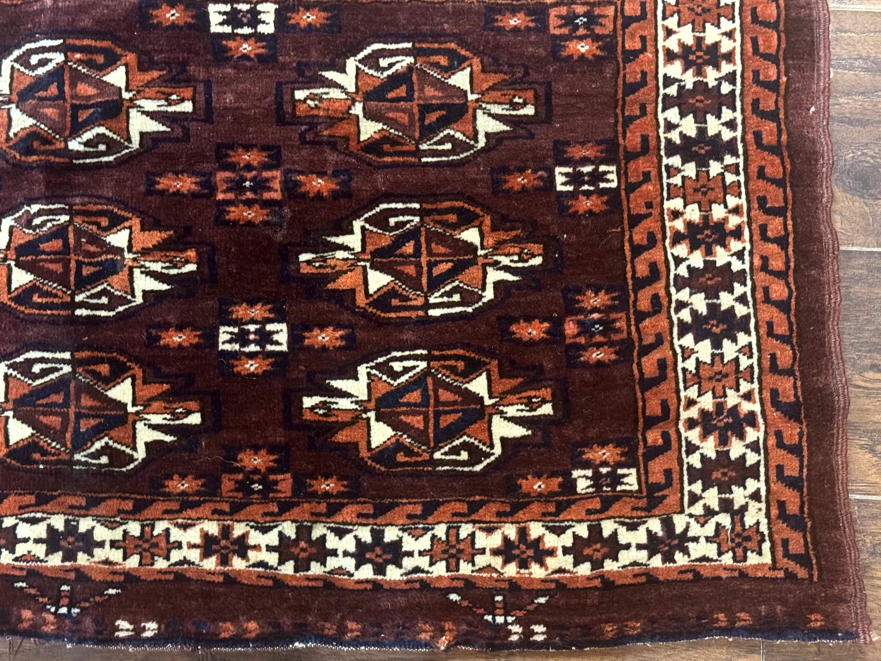 Persian Turkoman Yamud Cushion Cover Rug 3x4 – Burgundy and Ivory, Hand-Knotted Wool Antique - Jewel Rugs