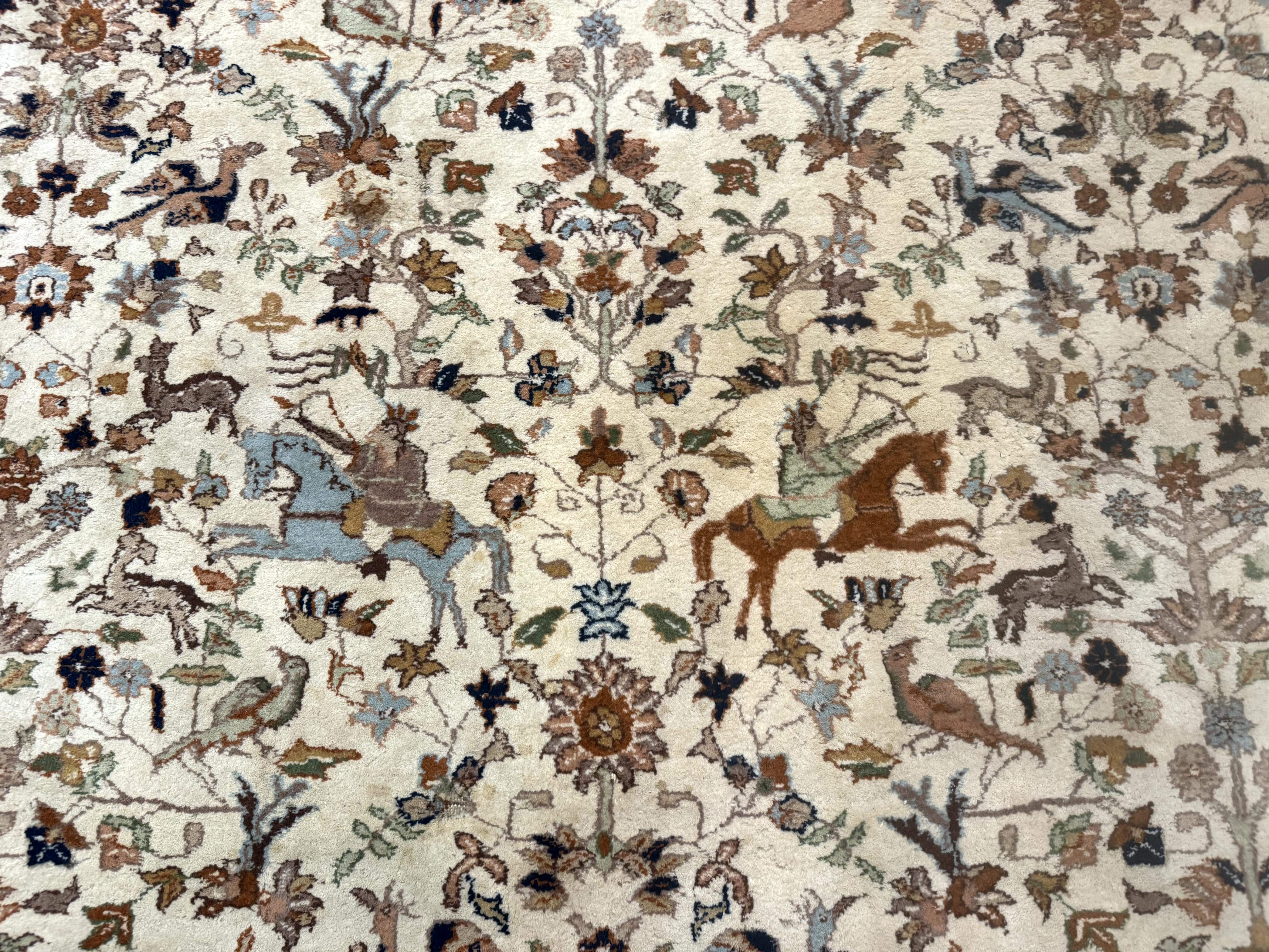 Palace Size Persian Tabriz Rug 12x15 – Beige and Tan, Hunting Design, Wool, Animal Pictorials - Jewel Rugs