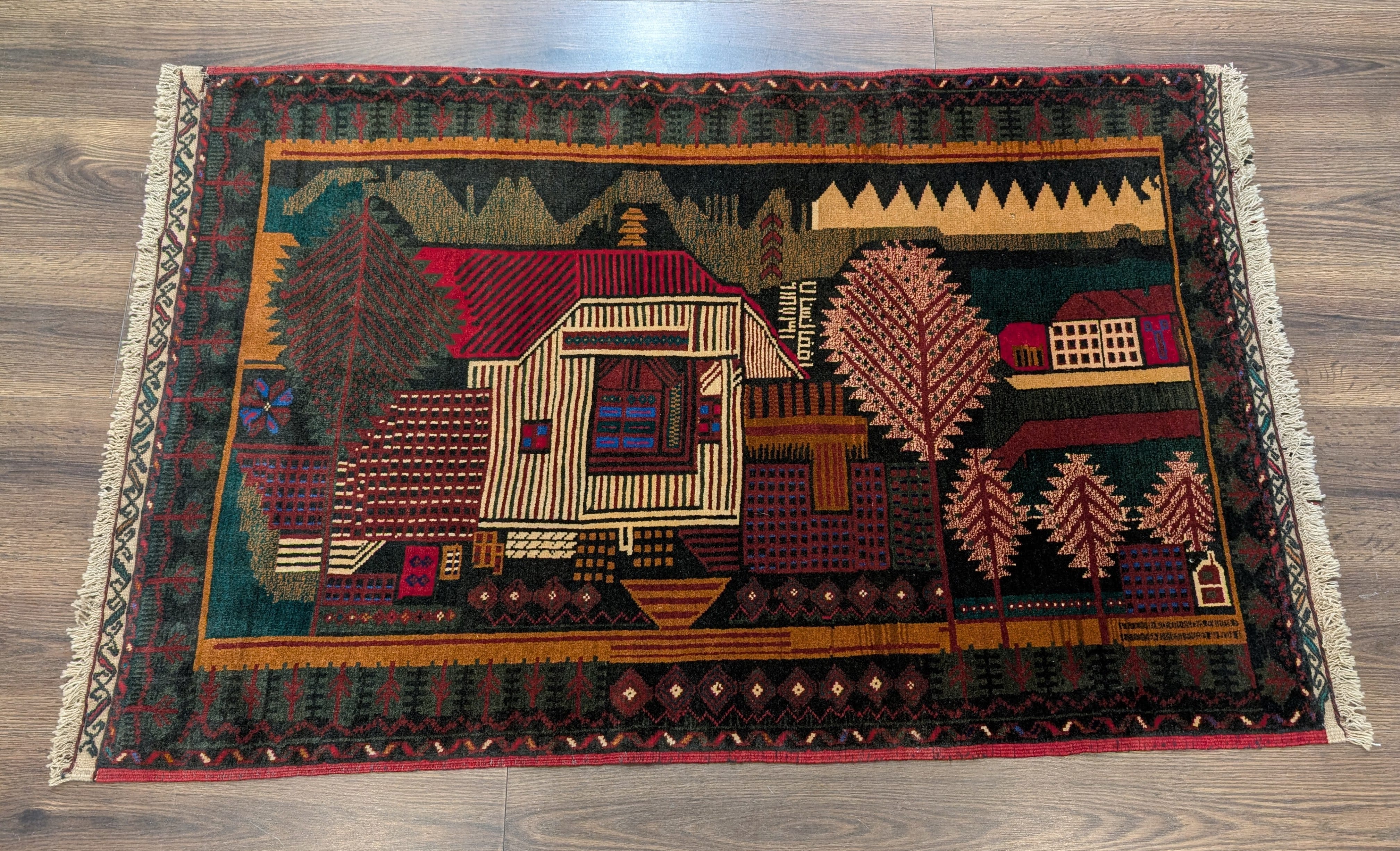 Afghan Rug 3x5, Pictorial Village Scene, Tribal Rug, Handmade, Baluch Carpet, New - Jewel Rugs