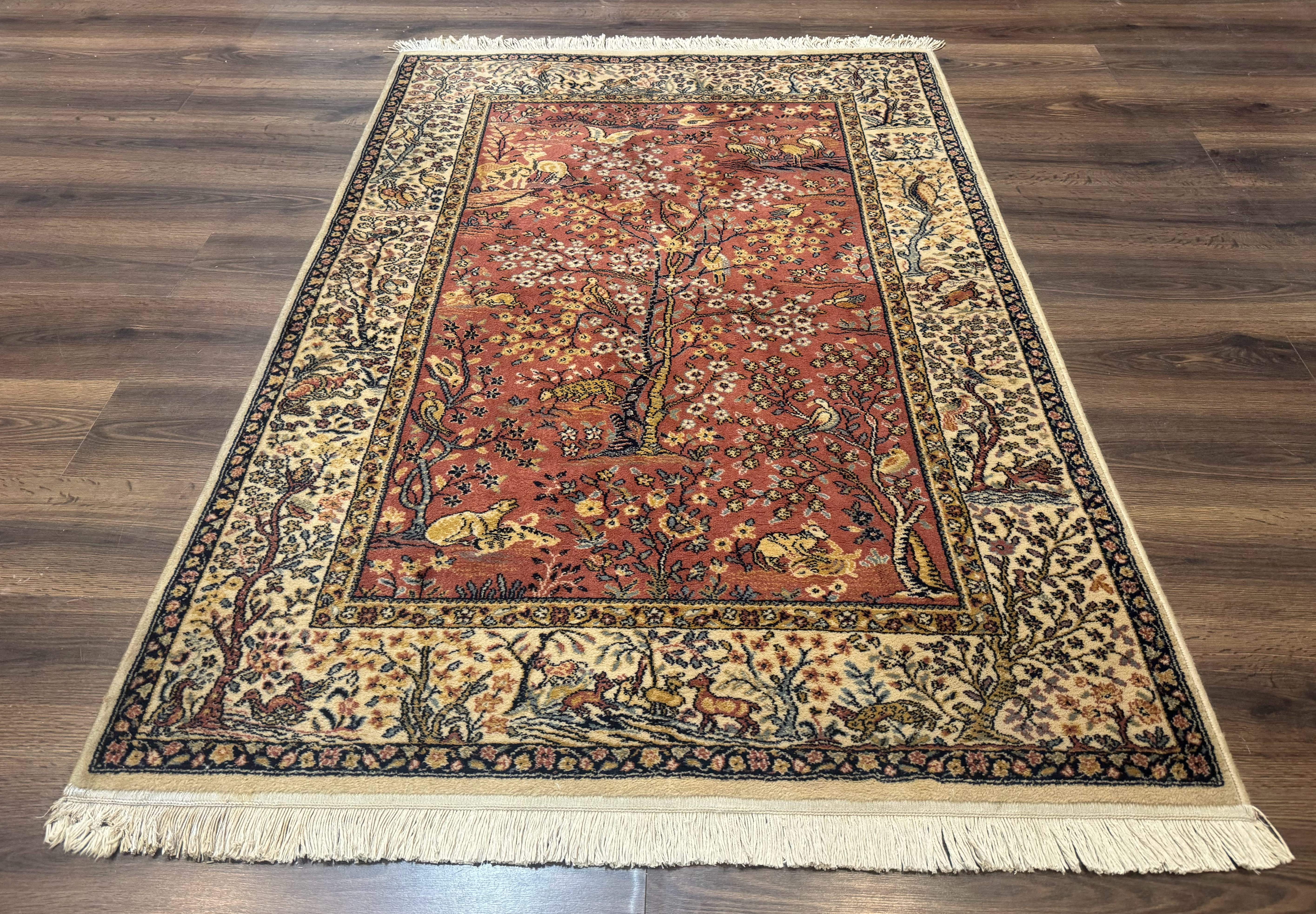 Persian Wool Rug 4x6, Tree of Life Animal Pictorials, Vintage, Power Loomed Ardakan Rug - Jewel Rugs
