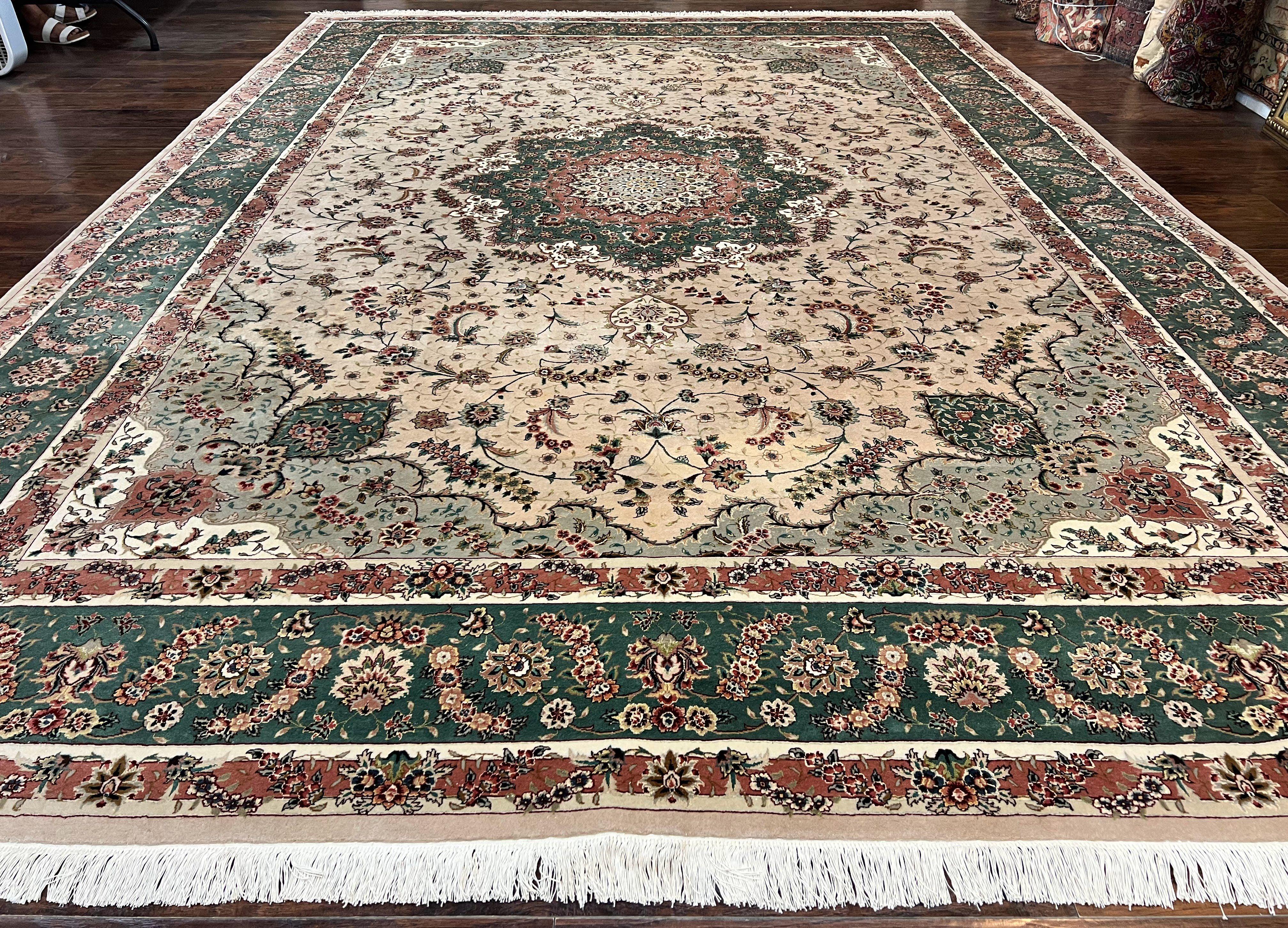 Magnificent Sino Persian Rug 10x14, Wool & Silk Highlights Vintage Hand Knotted Oriental Carpet, Floral Medallion Rug, Very Fine - Jewel Rugs
