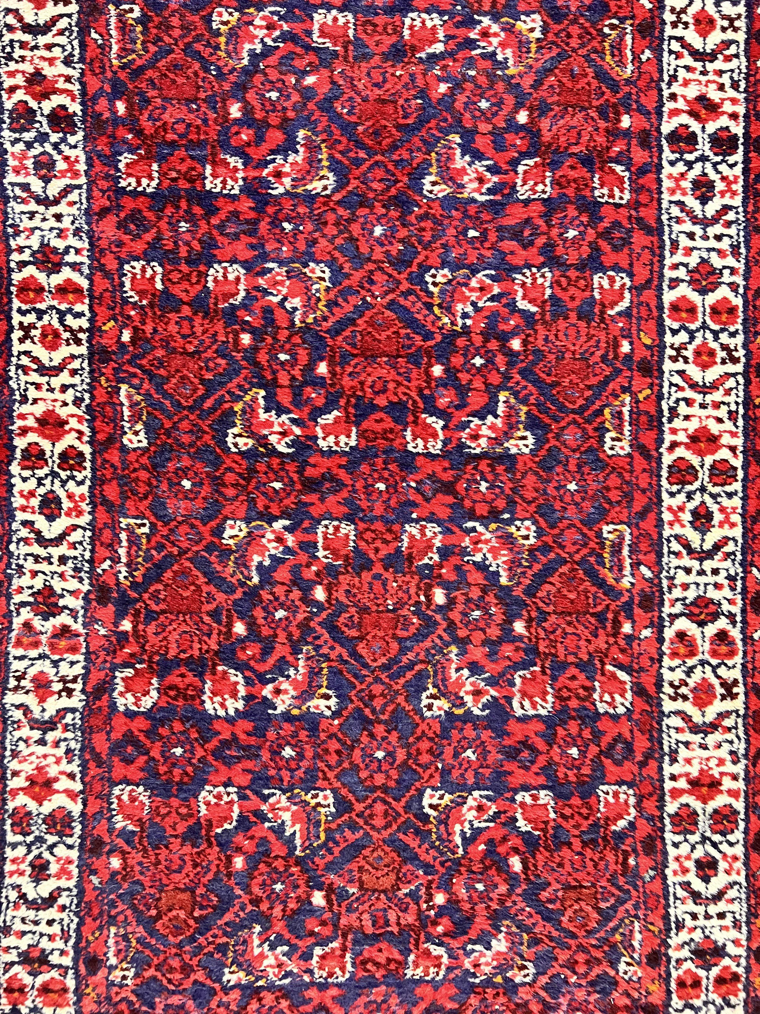 Persian Tribal Runner 3 x 9, Hamadan Dargazin Rug, Dark Blue and Red Wool Hand Knotted Hallway Rug, Vintage Antique Oriental Runner, 9ft Long Runner, Herati - Jewel Rugs