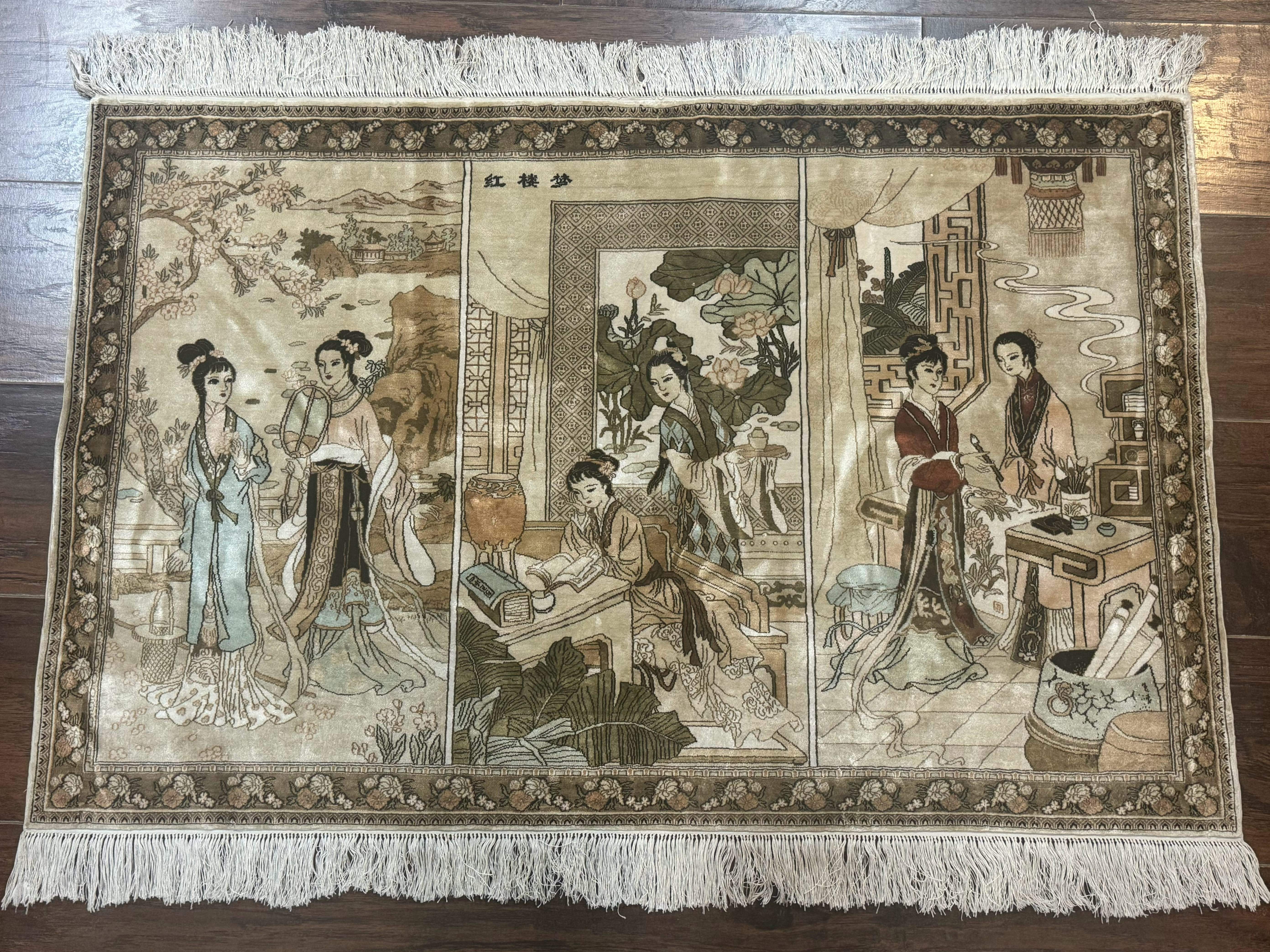 Silk Chinese Pictorial Rug, Extremely Fine 1150 KPSI, Marvelous, Wall Hanging Rug - Jewel Rugs