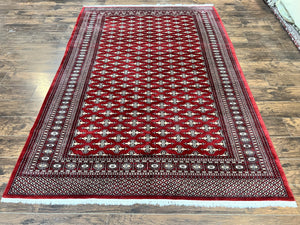 Pakistani Turkoman Bokhara Rug 6x9, Fine Wool Vintage Hand Knotted Handmade Yamud Oriental Carpet 6 x 9, Red Turkoman Rug, Tribal Rug