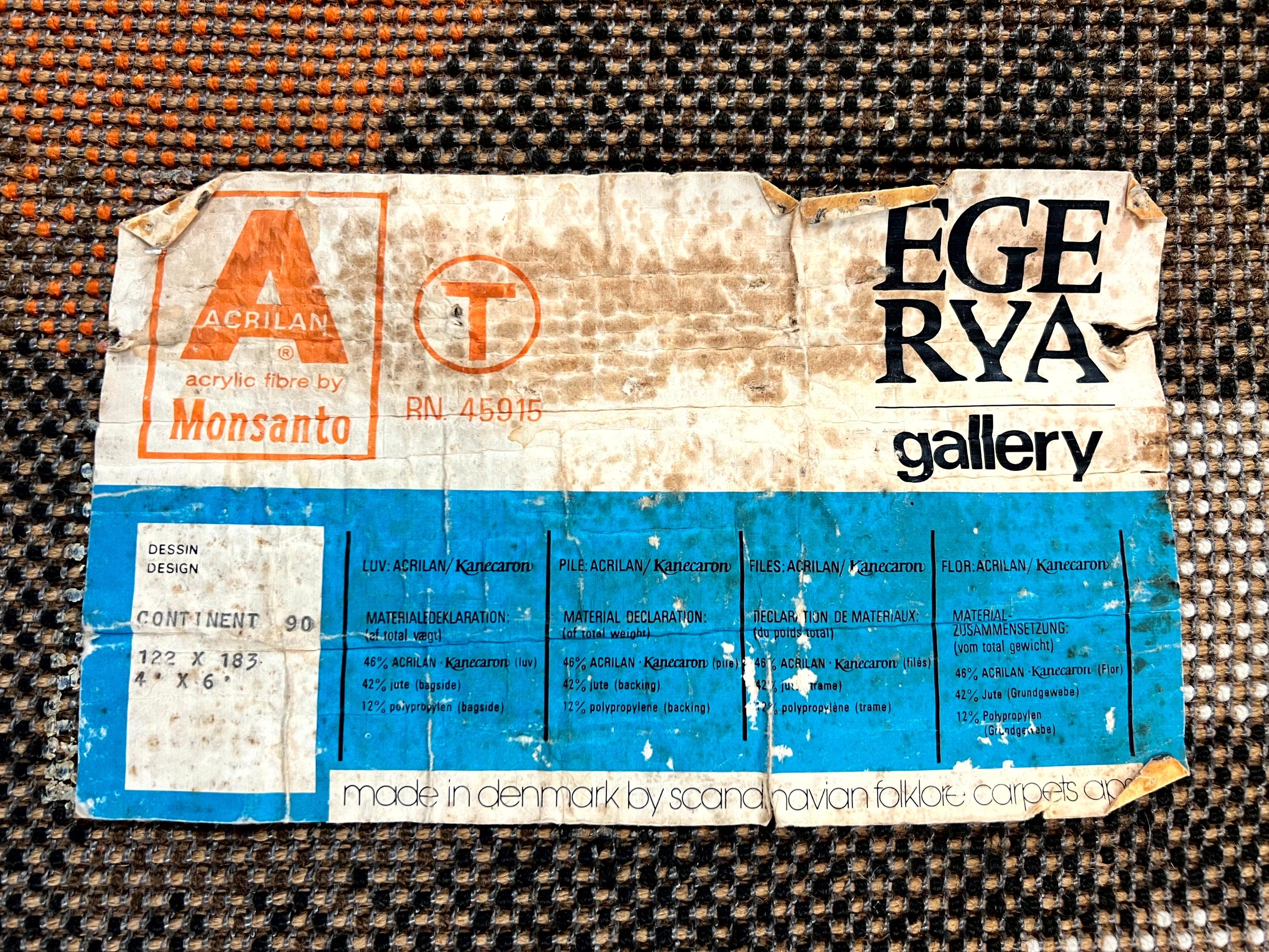 Danish Rya Rug 4x6, Mid Century Modern Abstract EGE Rya Carpet, Vintage Retro Shag Rug, Orange Brown Ivory Black - Jewel Rugs