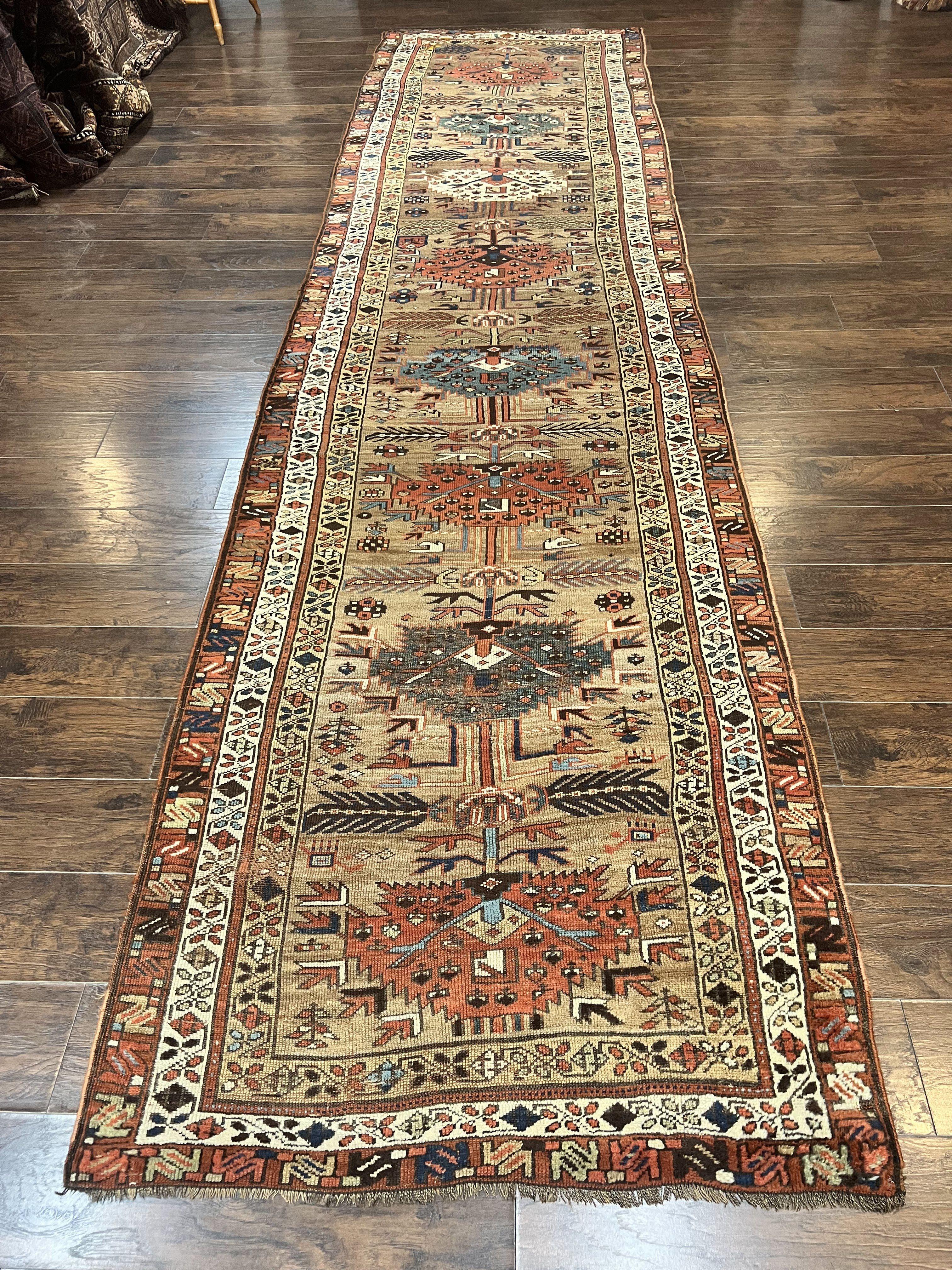 Antique Persian Runner Rug 4 x 16, Persian Kurdish Sarab Runner, Camel Hair Wool Tribal Runner for Hallway, 16ft Runner, Handmade 1920s Rug - Jewel Rugs