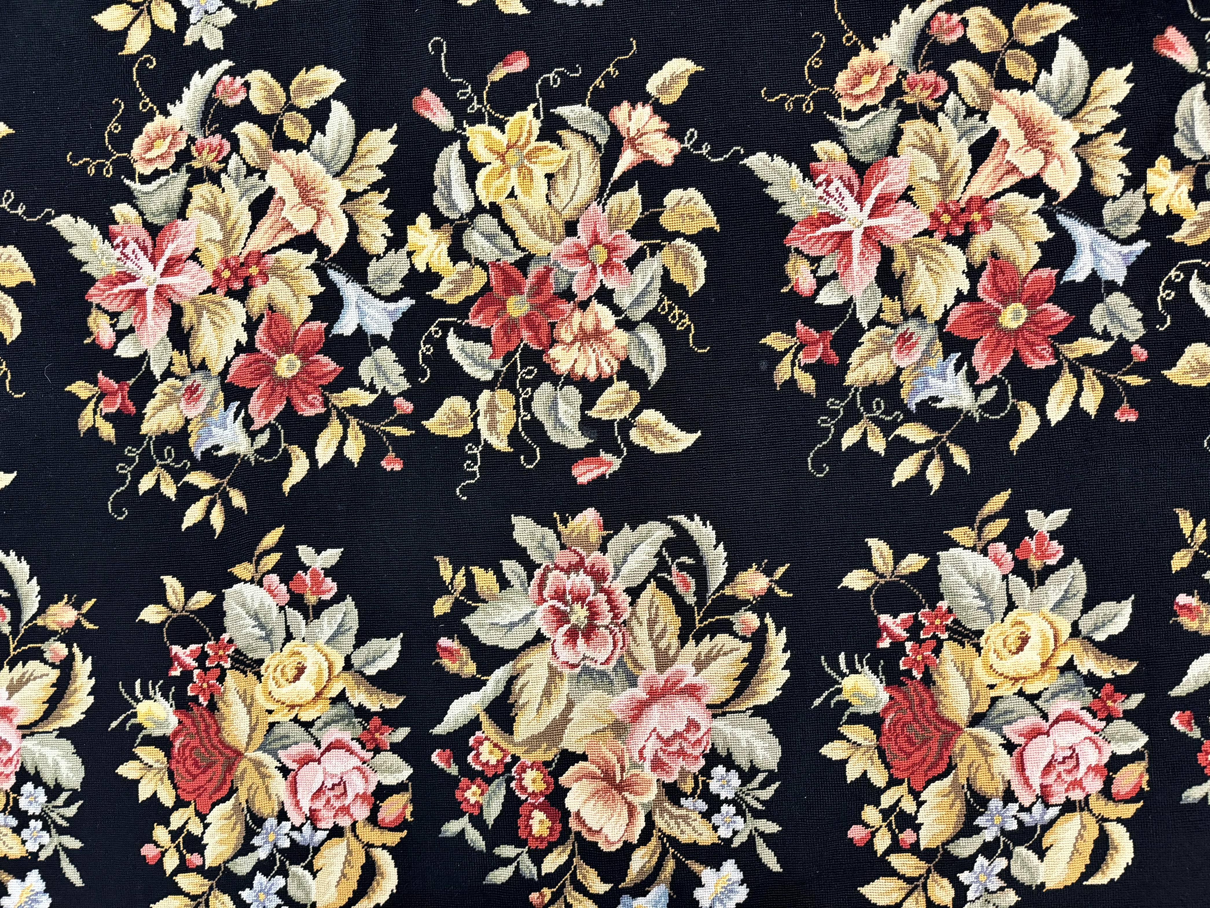 Palace Size Needlepoint Rug 12x16, Black and Colorful, Floral Panel, Handmade Oversized Wool Needlepoint Carpet, Rare - Jewel Rugs