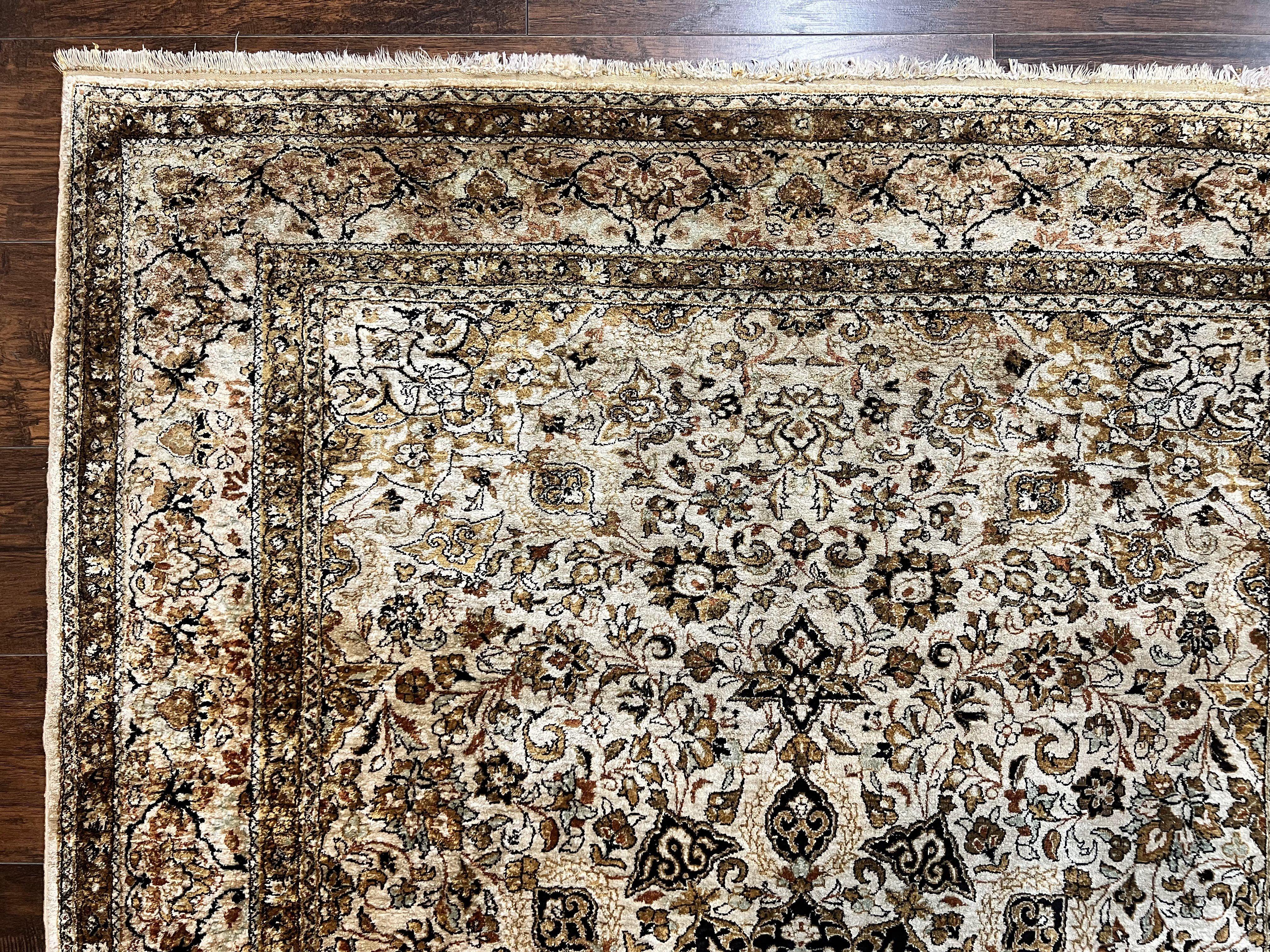 Persian Qum Silk Rug, Floral Medallion, Very Fine 60 Raj 475 KPSI, Handmade Hand Knotted Oriental Carpet, Silk on Silk - Jewel Rugs