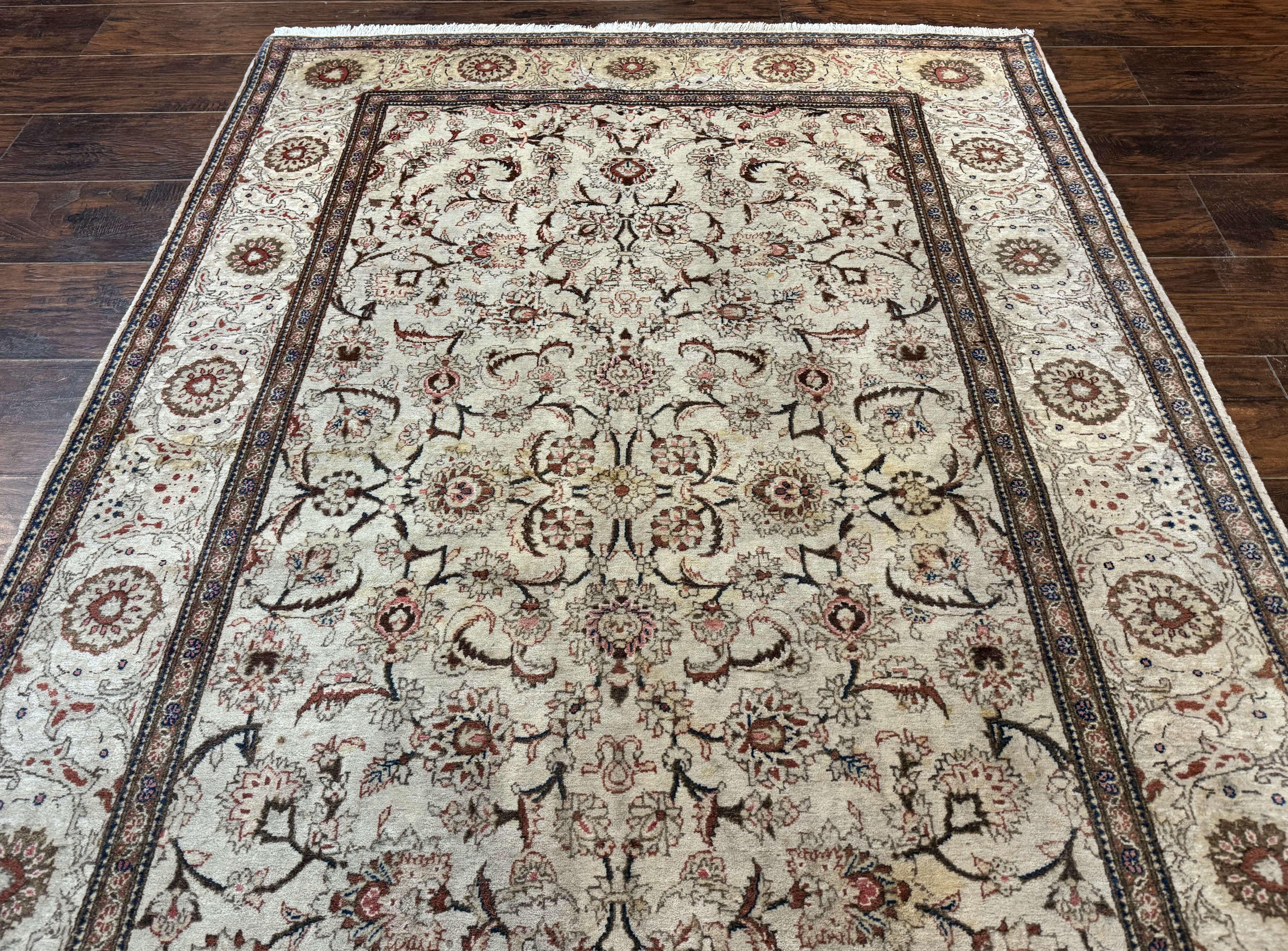 Persian Kashan Rug 5x7, Beige, Fine 250 KPSI - Jewel Rugs