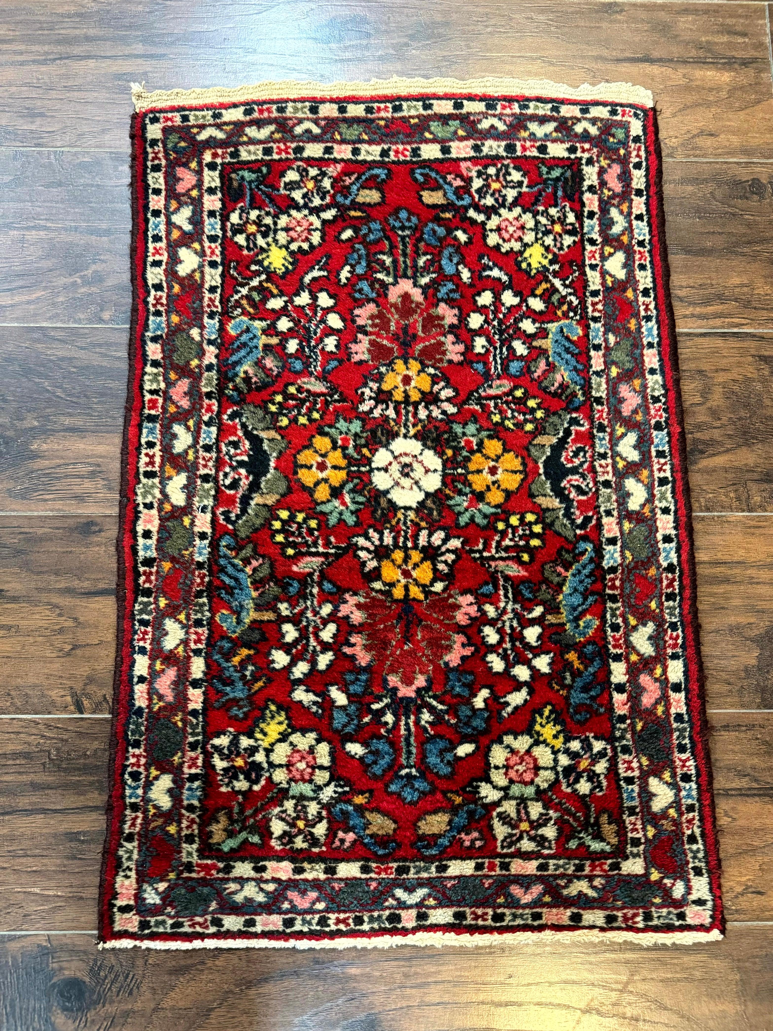 Small Persian Tribal Rug 2x3, Red Colorful Small Hamadan Carpet, Antique Persian Rug - Jewel Rugs