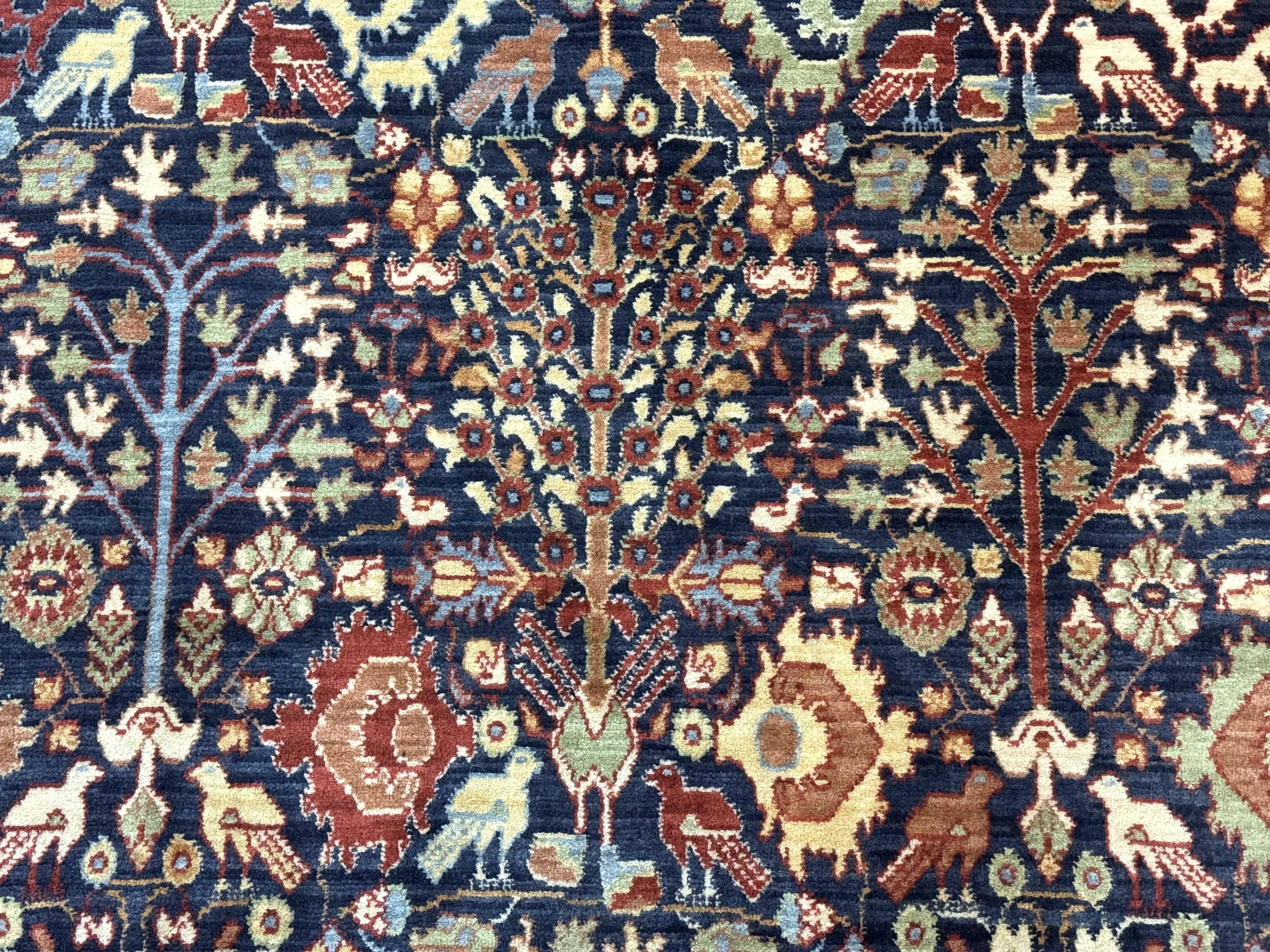 Karastan Rug 5x8, Karastan English Manor Devonshire 2120, Discontinued Wool Pile Karastan Navy Blue Floral Room Sized Area Rug, Bird Motifs - Jewel Rugs