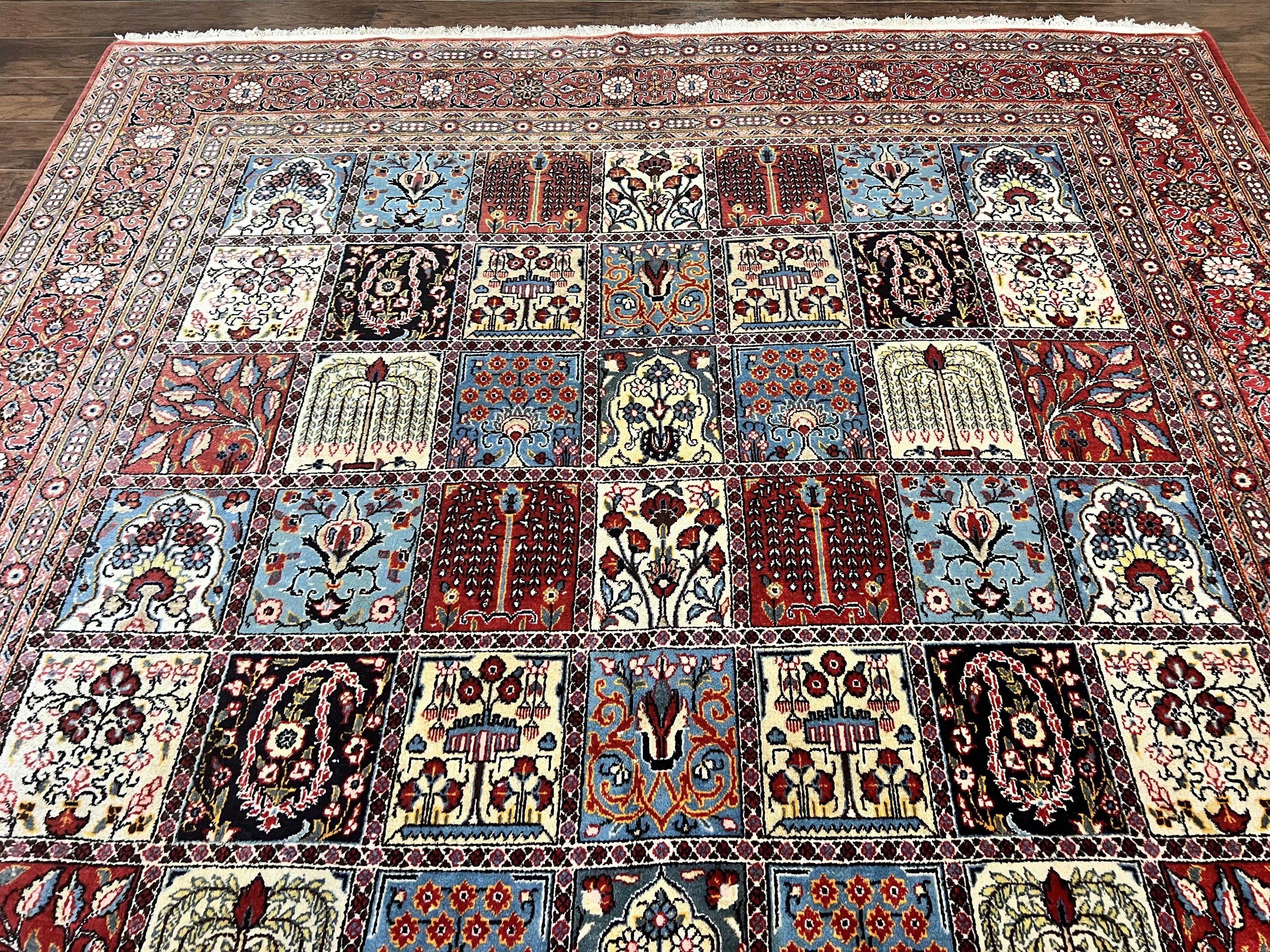 Persian Qum Rug 9x13, Multicolor Panel Design, Red Blue Cream, Hand Knotted Vintage Large Wool Rug - Jewel Rugs