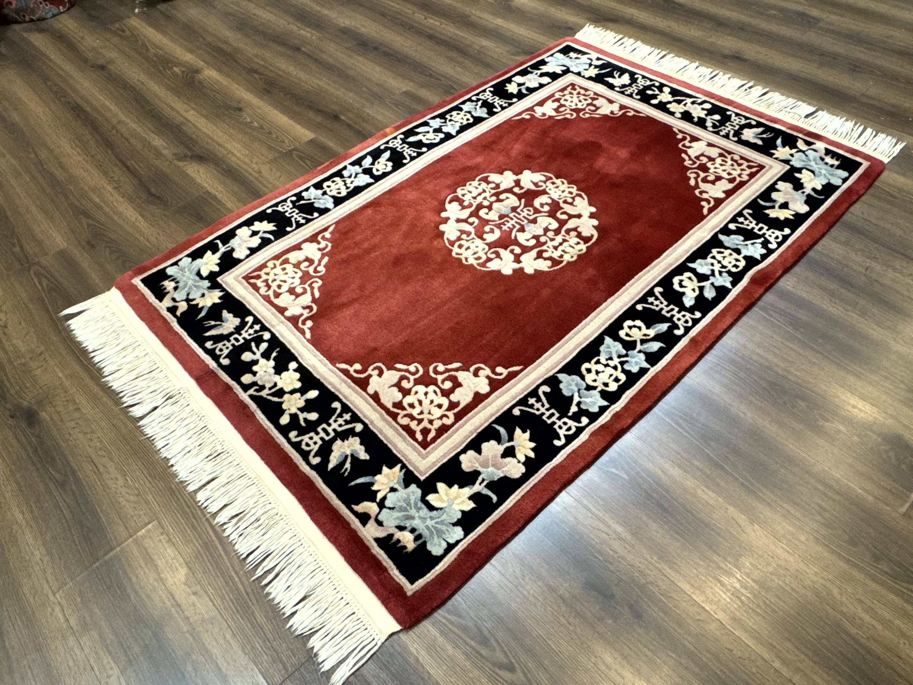 Chinese Wool Rug 4x6, Maroon and Black, Butterflies, Chinese Oriental Carpet, 90 Line Rug - Jewel Rugs