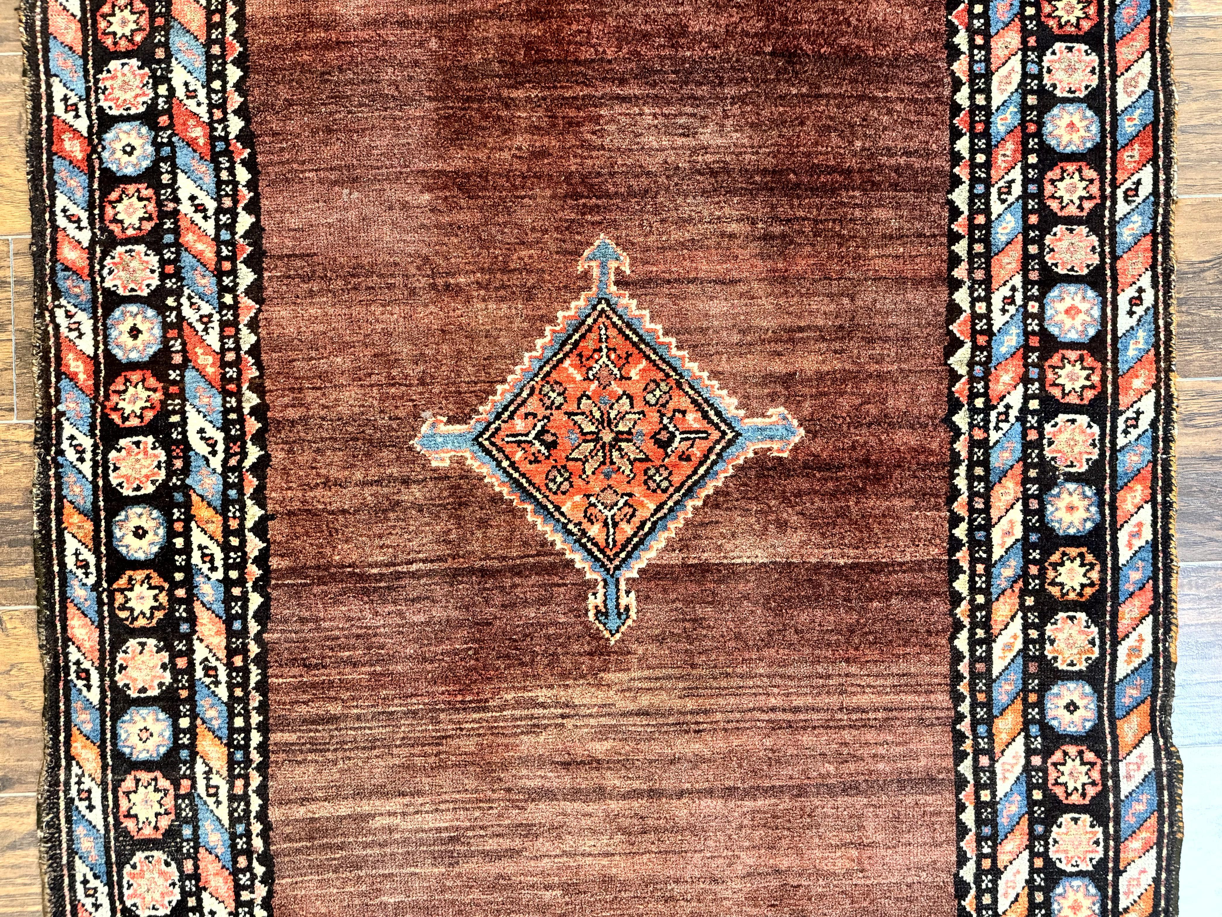 Antique Persian Rug 4x7, Sarab Tribal Wool Carpet, Brown and Multicolor, Handmade Wide Runner Rug 4 x 7, Open Field, Rainbow Border - Jewel Rugs