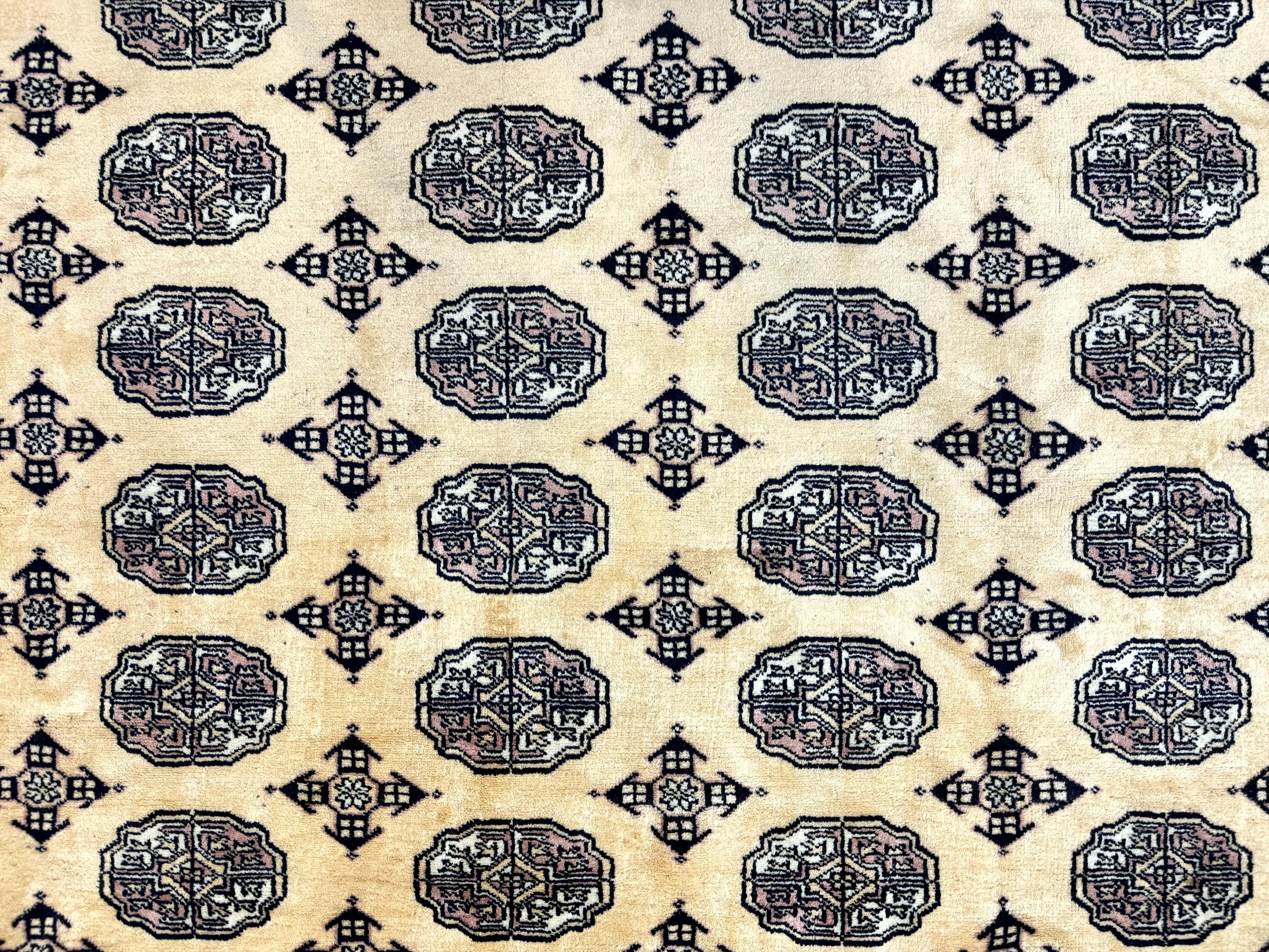 Pakistani Bokhara Turkoman Rug 9x11, Cream, Handmade Wool Vintage Carpet - Jewel Rugs