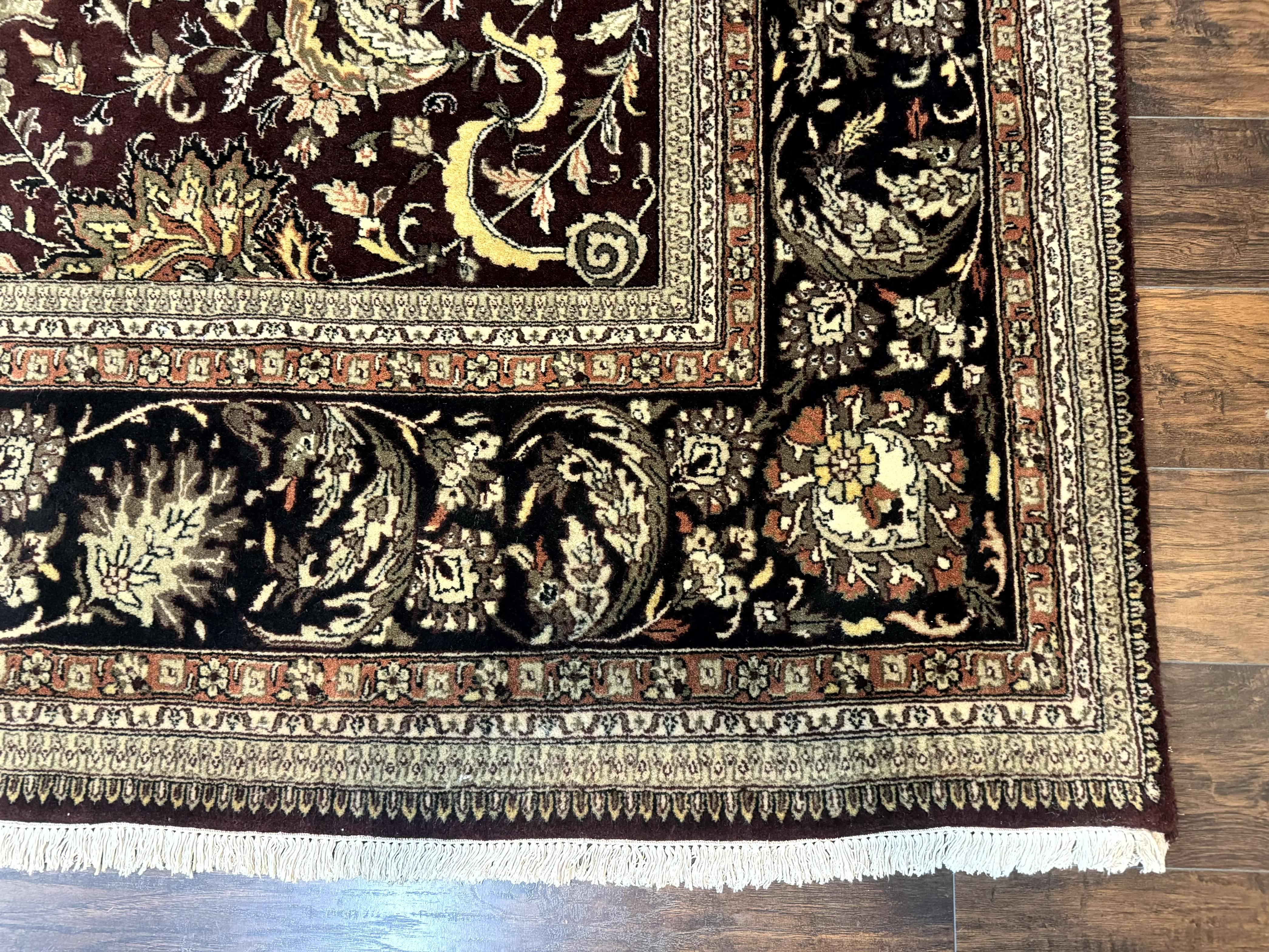 Indo Persian Rug 10x14, Floral Allover, Handmade Vintage Wool Rug, Dark Maroon/Plum and Black - Jewel Rugs