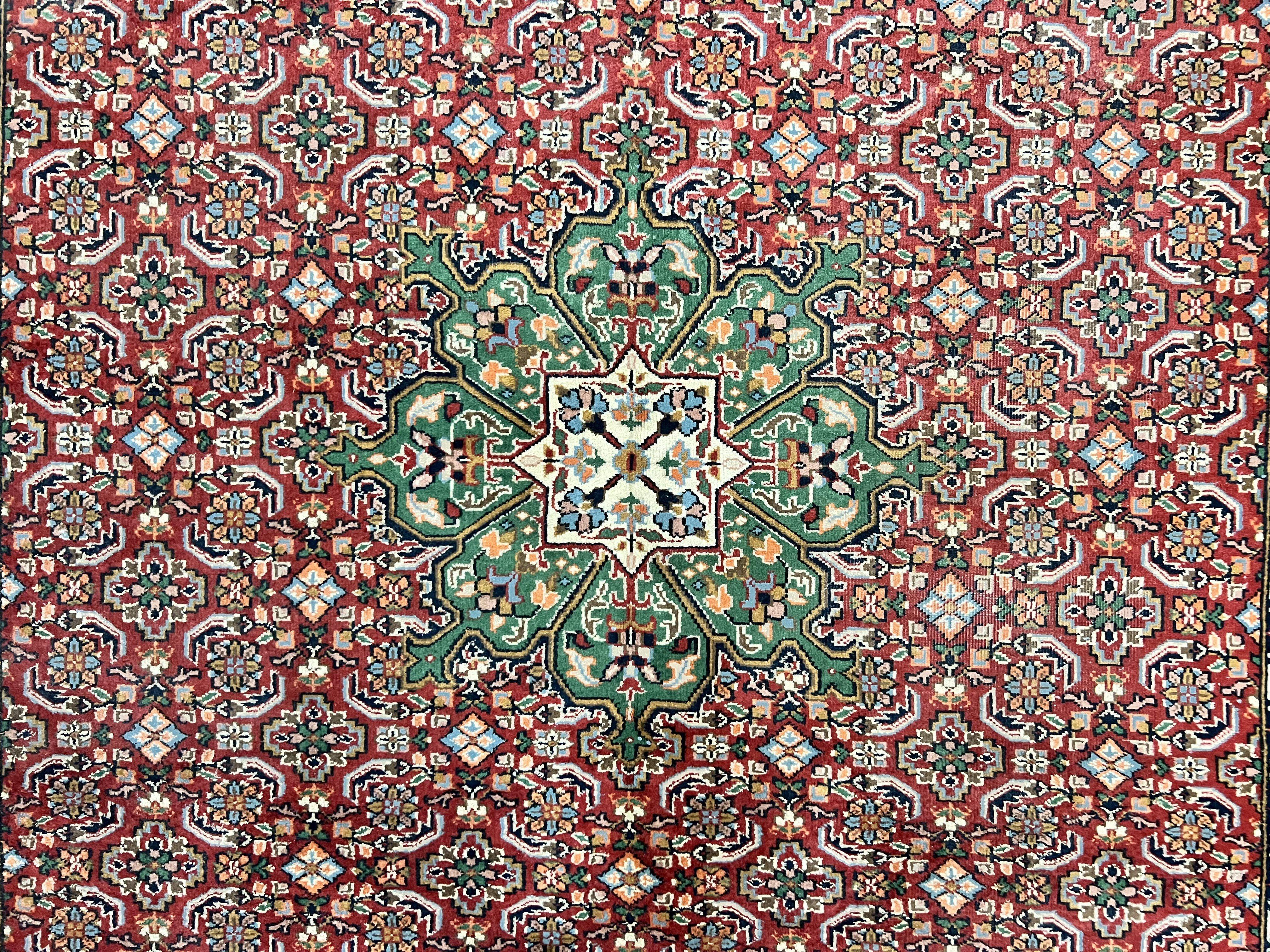 Persian Tabriz Rug 7x10, Wool Hand Knotted Vintage Carpet, Red Green & Cream, Herati Pattern, 7 x 10 Room Sized Oriental Rug - Jewel Rugs