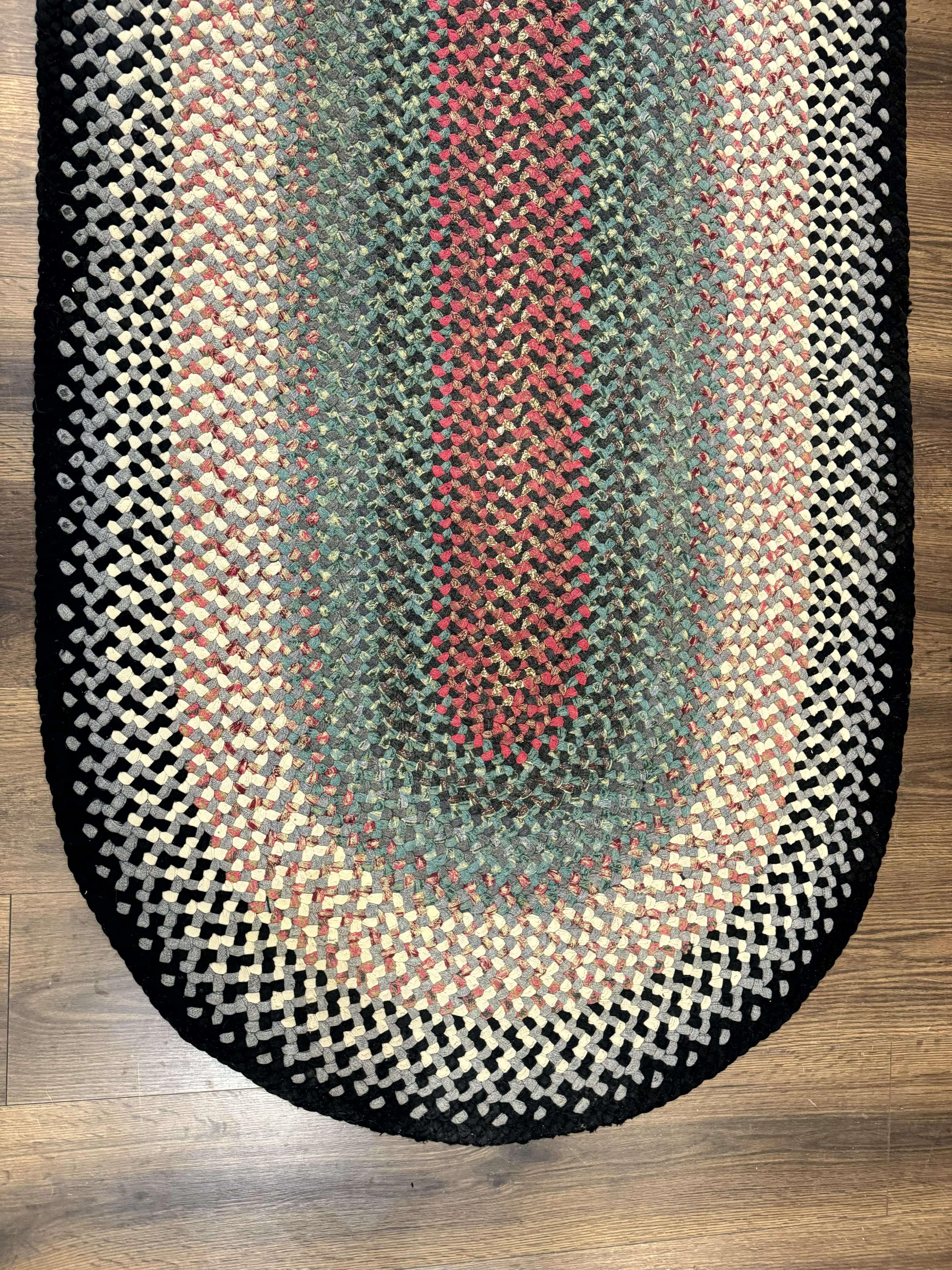Oval Braided Rug 3 x 6.6, Multicolor, Vintage American Braided Carpet - Jewel Rugs
