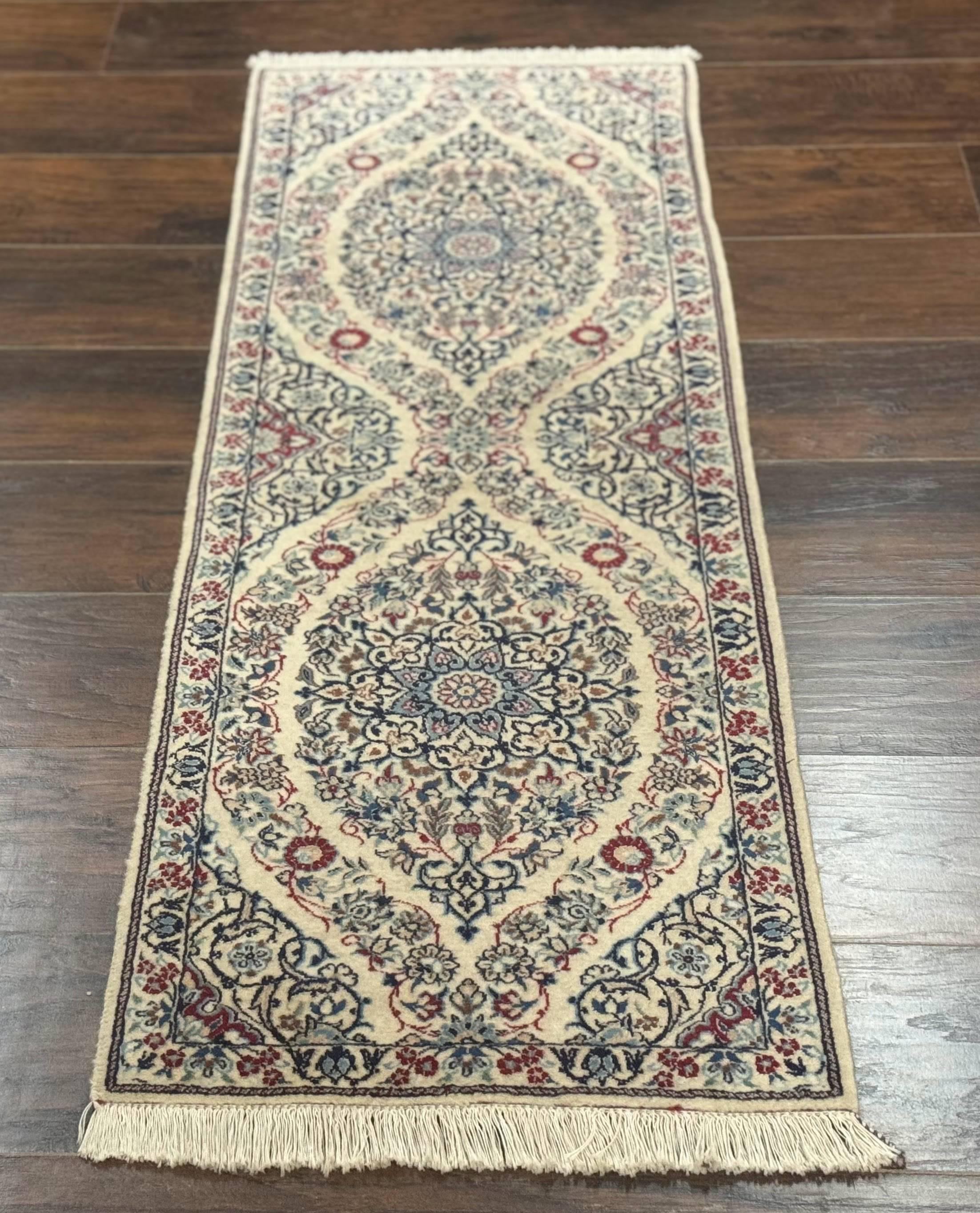 Persian Nain Rug 1.7 x 5, Super Fine 530 KPSI, Ivory and Light Blue, 6La, Short Runner Rug - Jewel Rugs