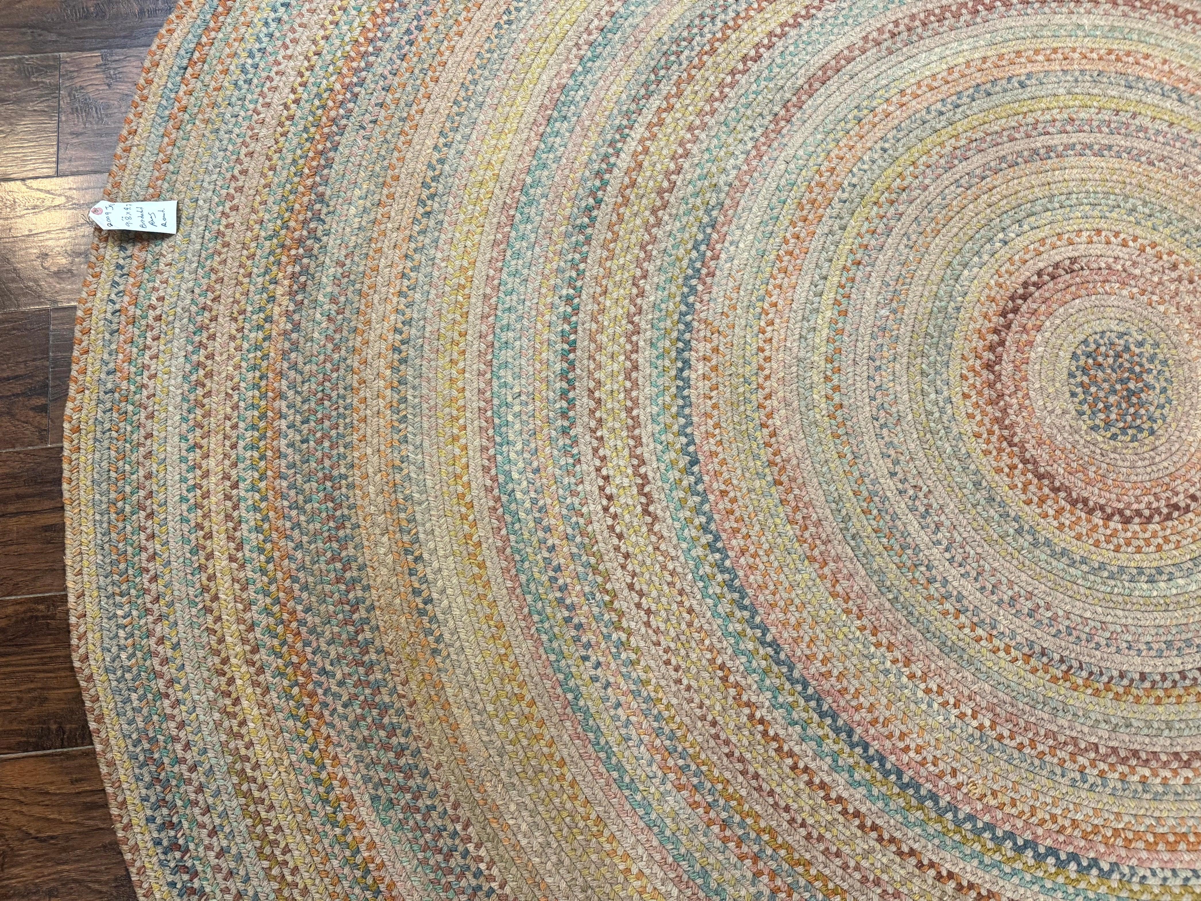 Large American Round Braided Rug 10x10, Multicolor, Vintage, Mid Century, Hand Braided - Jewel Rugs