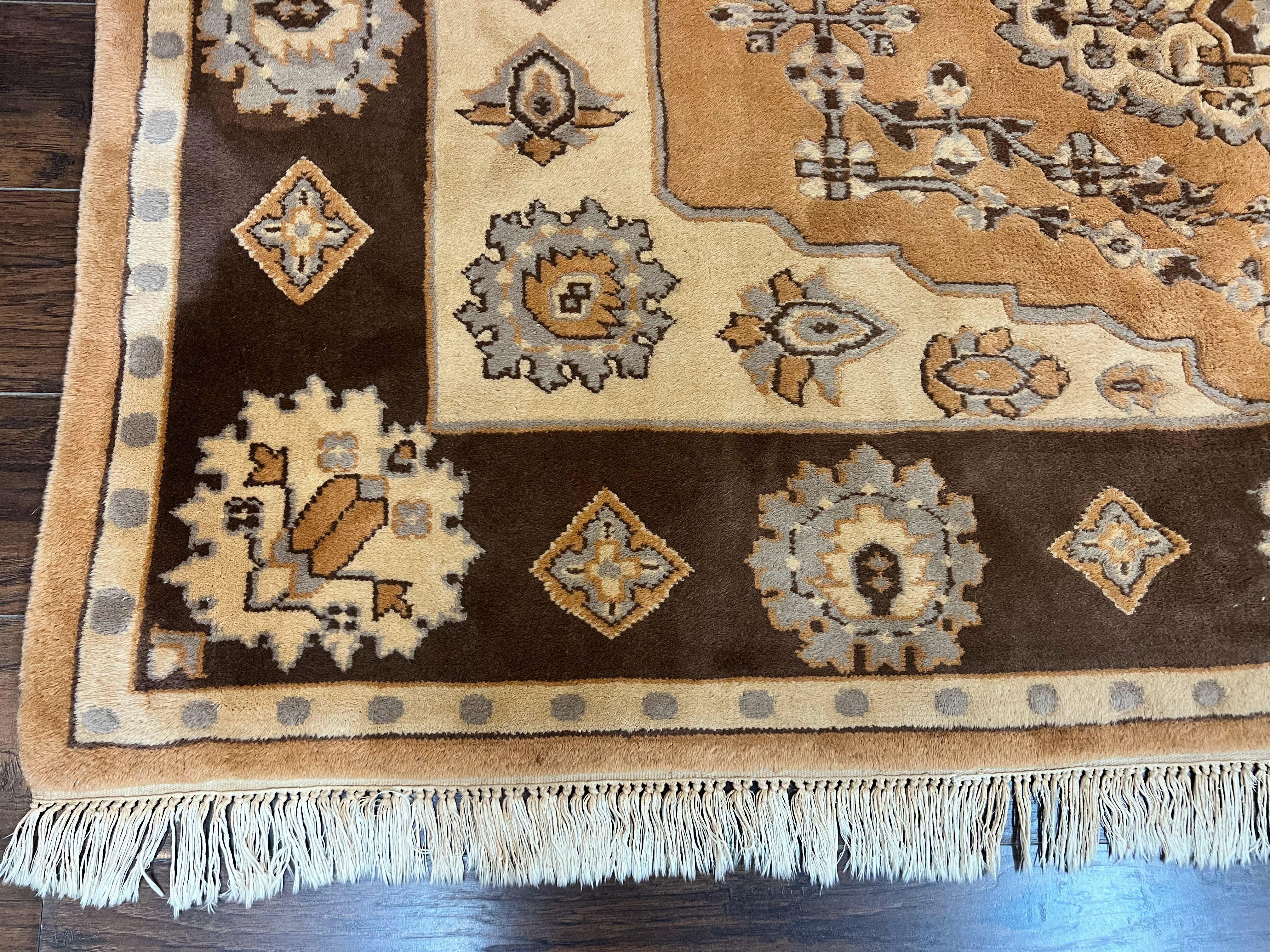 Indian Oushak Rug 8x10, Wool Hand Knotted Vintage Carpet - Jewel Rugs