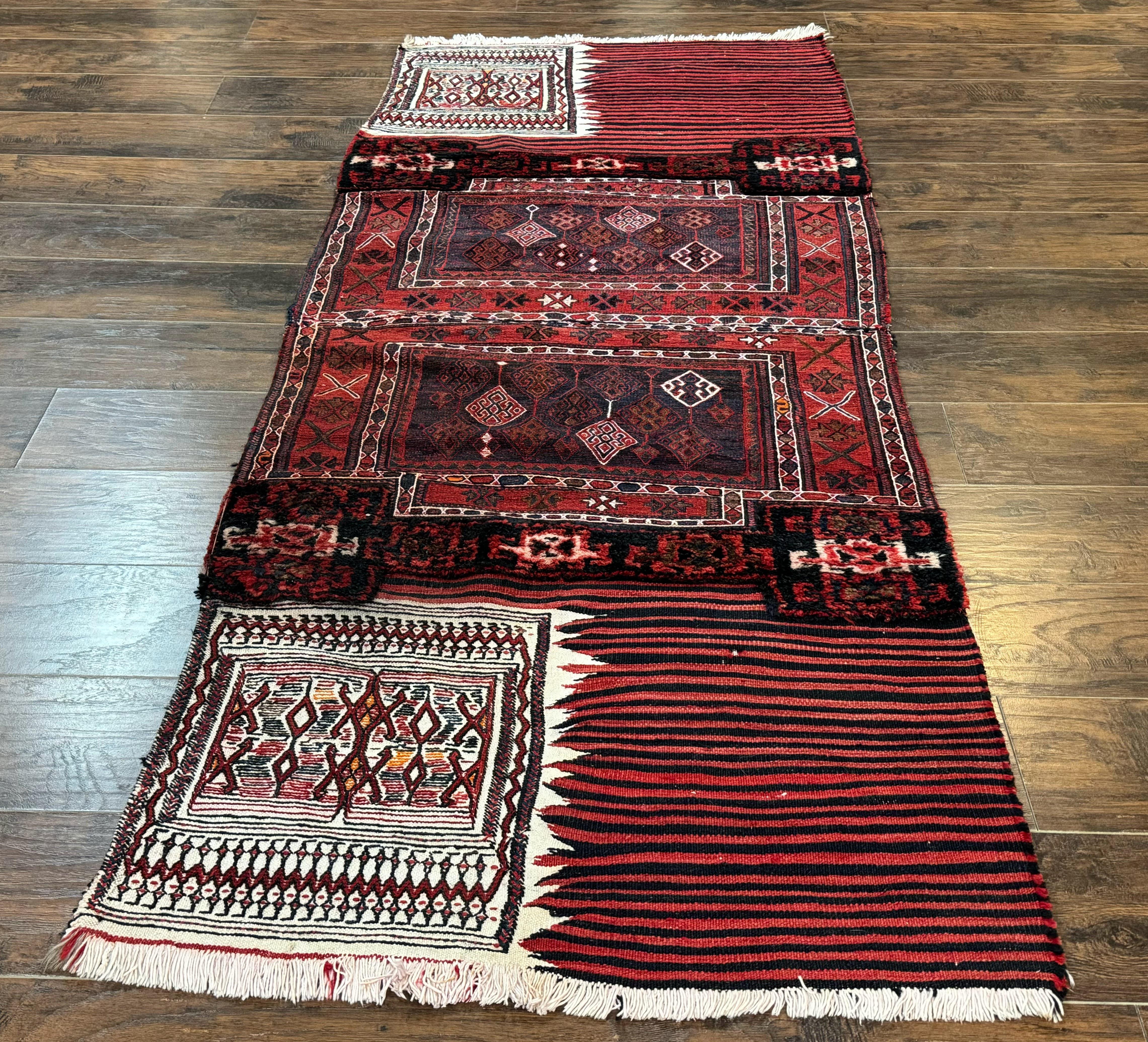 Persian Tribal Nomadic Saddle Cover Rug, Antique, Handmade, Wool, Red Ivory Black, Collectible, Shashavan - Jewel Rugs