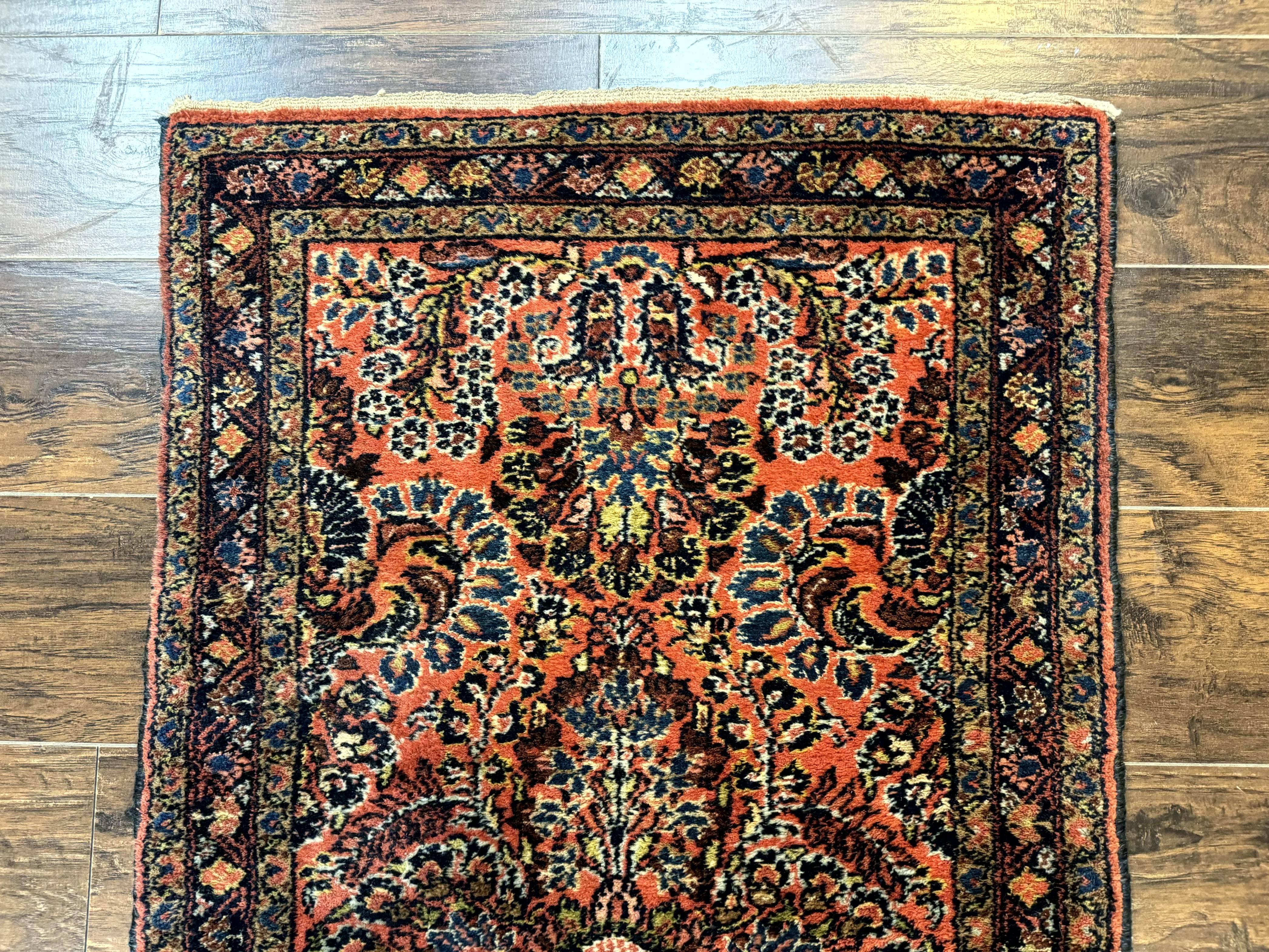 Antique Persian Lilihan Rug 2x4, Red, Floral, Wool, Handmade Lilian Persian Carpet - Jewel Rugs
