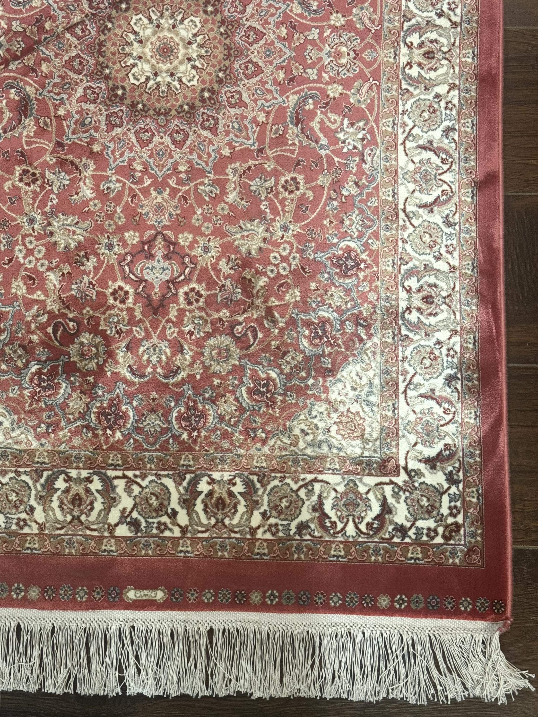 Turkish Silk Rug 2.6 x 4, Medallion, Pink and Ivory, Fine, Bamboo Silk - Jewel Rugs