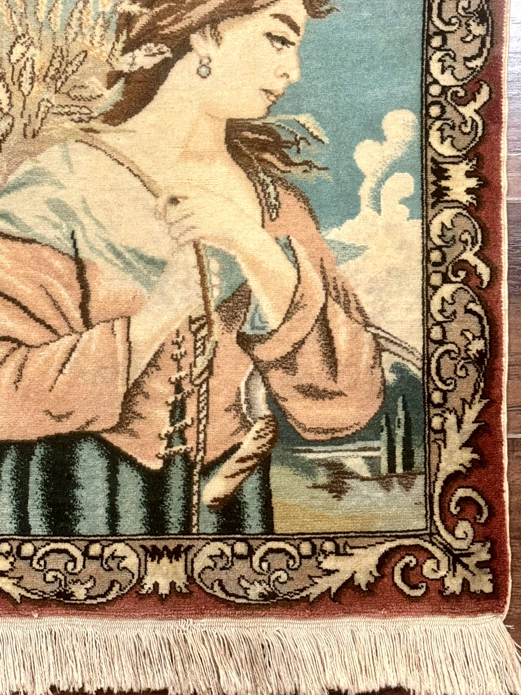 Persian Tabriz Pictorial Rug, Young Lady with Wheat, Very Fine, Wool, Wall Hanging Rug - Jewel Rugs