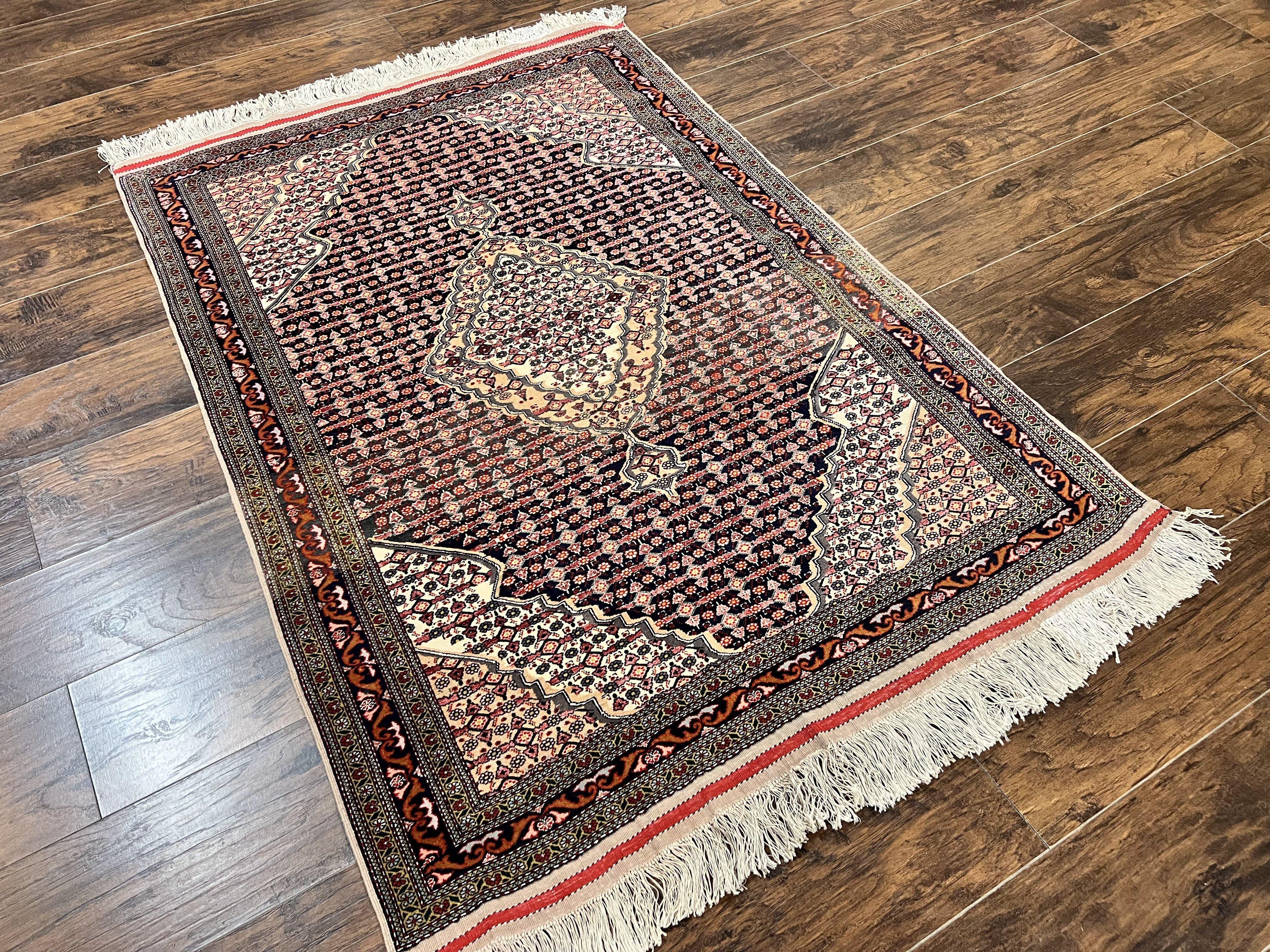 Afghan Rug 4x5, Wool with Silk Highlights, Very Fine Hand Knotted Vintage Oriental Carpet, Herati Pattern, Persian Rug, Bidjar Rug, 400 KPSI - Jewel Rugs
