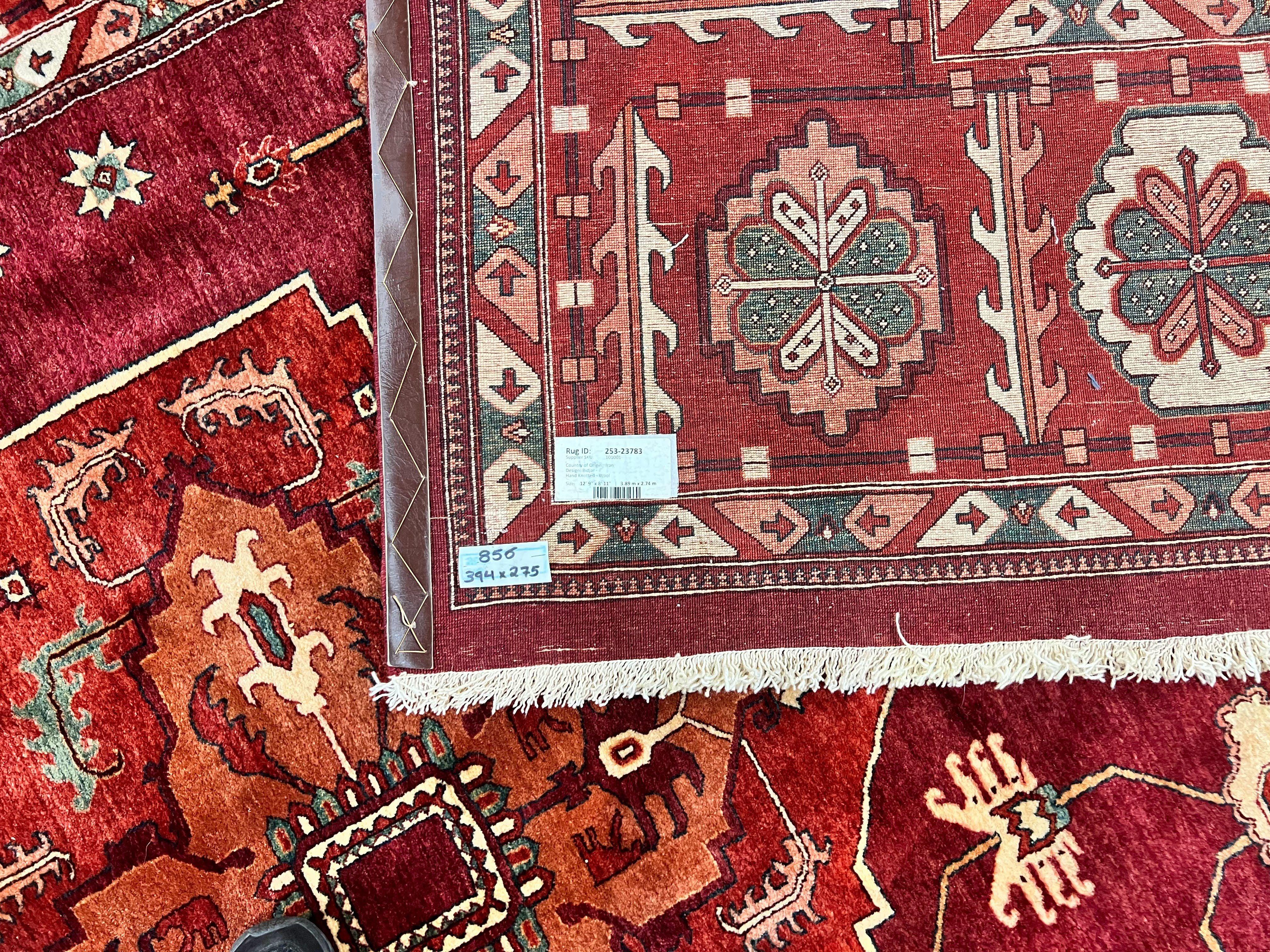 Persian Bidjar Rug 9x13, Wool Hand Knotted Vintage Carpet, Red Oriental Rug, Handmade Rug, Large 9 x 13 Room Size Rug - Jewel Rugs