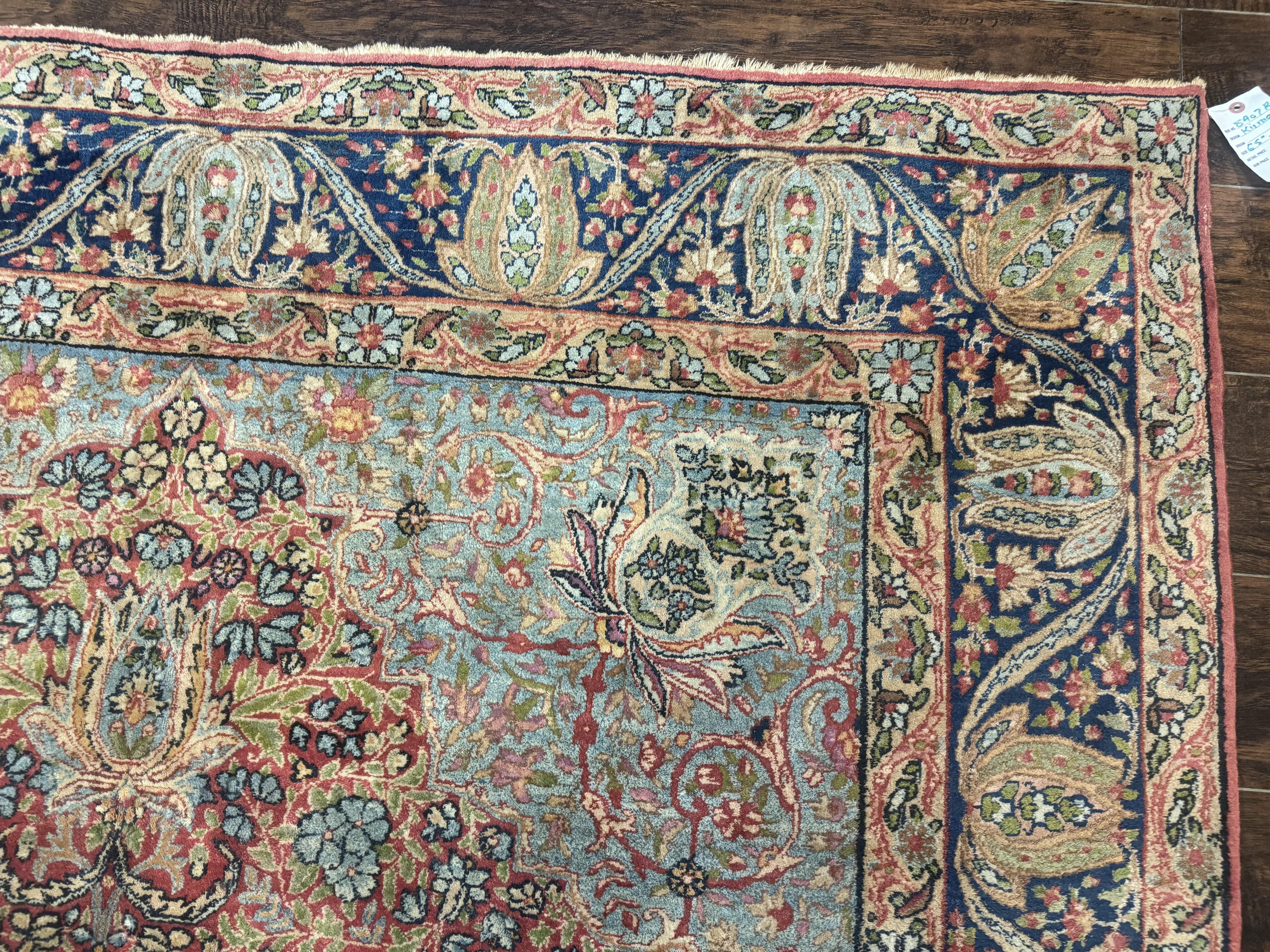 Antique Persian Kerman Lavar Rug 6x10, Colorful Navy Blue Red Light Blue, Floral, Multicolor, Very Fine, Handmade, 225 KPSI - Jewel Rugs