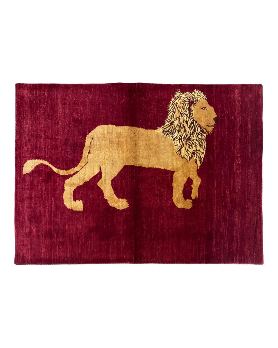 3.5 X 5 Handmade Rug Vintage New Rug Quality Wool Lion Red Veggy Dyes Pictorial Zagros 4' 9" x 3' 5" - 2102J040
