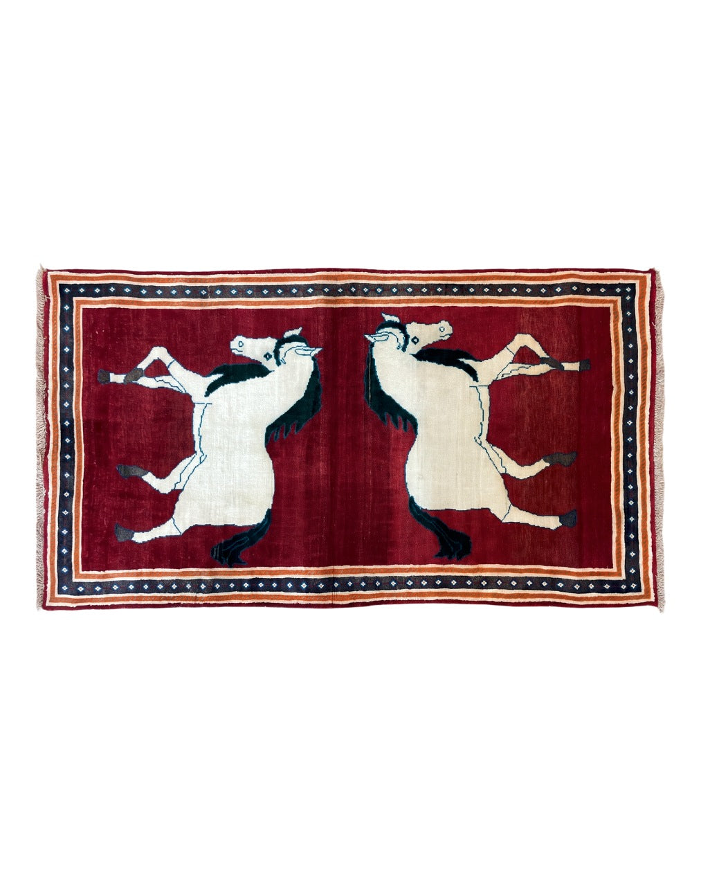 3.5 X 6 Handmade Hand-Knotted New Vintage Rug Quality Wool White Horses Red Zagros 6' 4" x 3' 5" - 2102J044