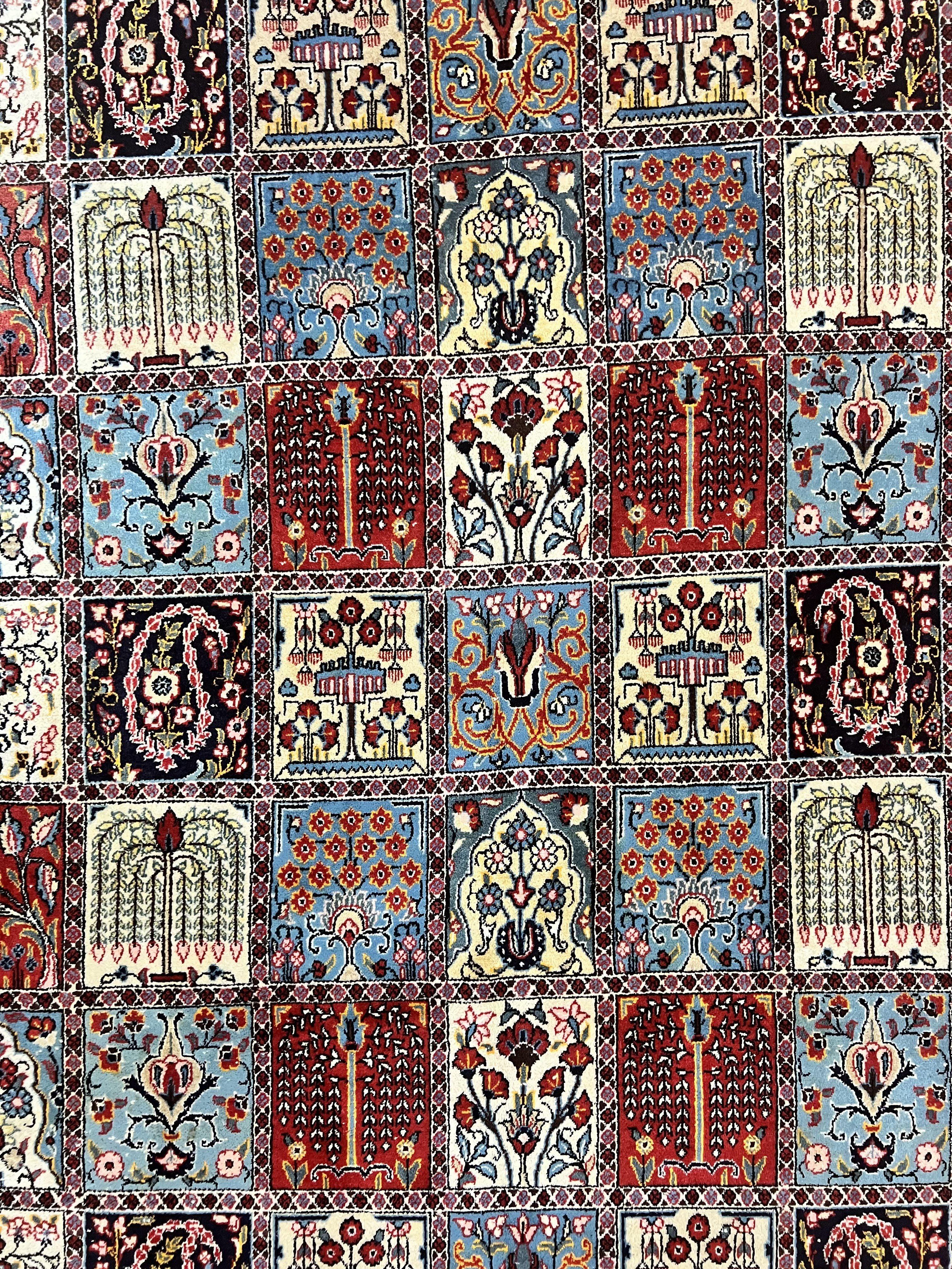 Persian Qum Rug 9x13, Multicolor Panel Design, Red Blue Cream, Hand Knotted Vintage Large Wool Rug - Jewel Rugs