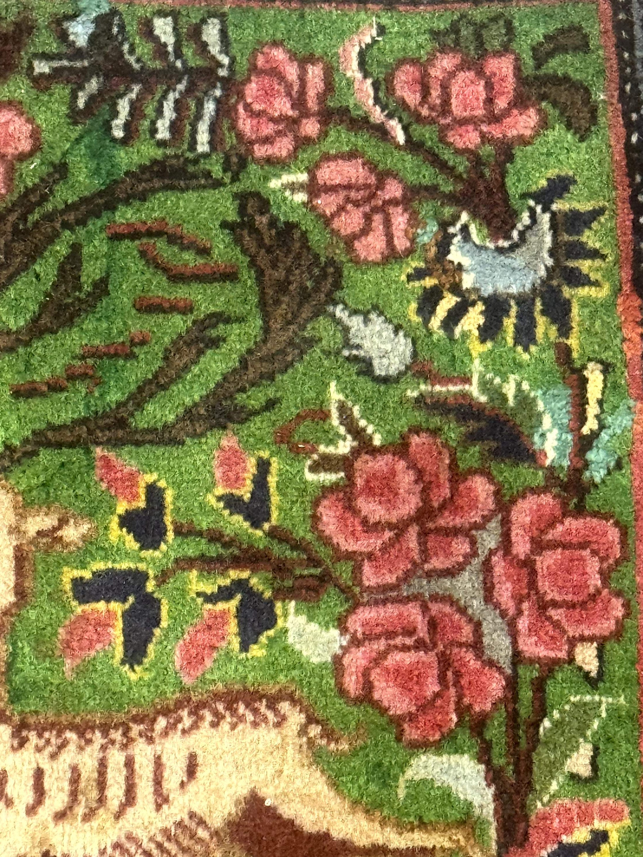 Small Persian Sarouk Rug, Deer Pictorials, Green, Hand Knotted, Fine - Jewel Rugs