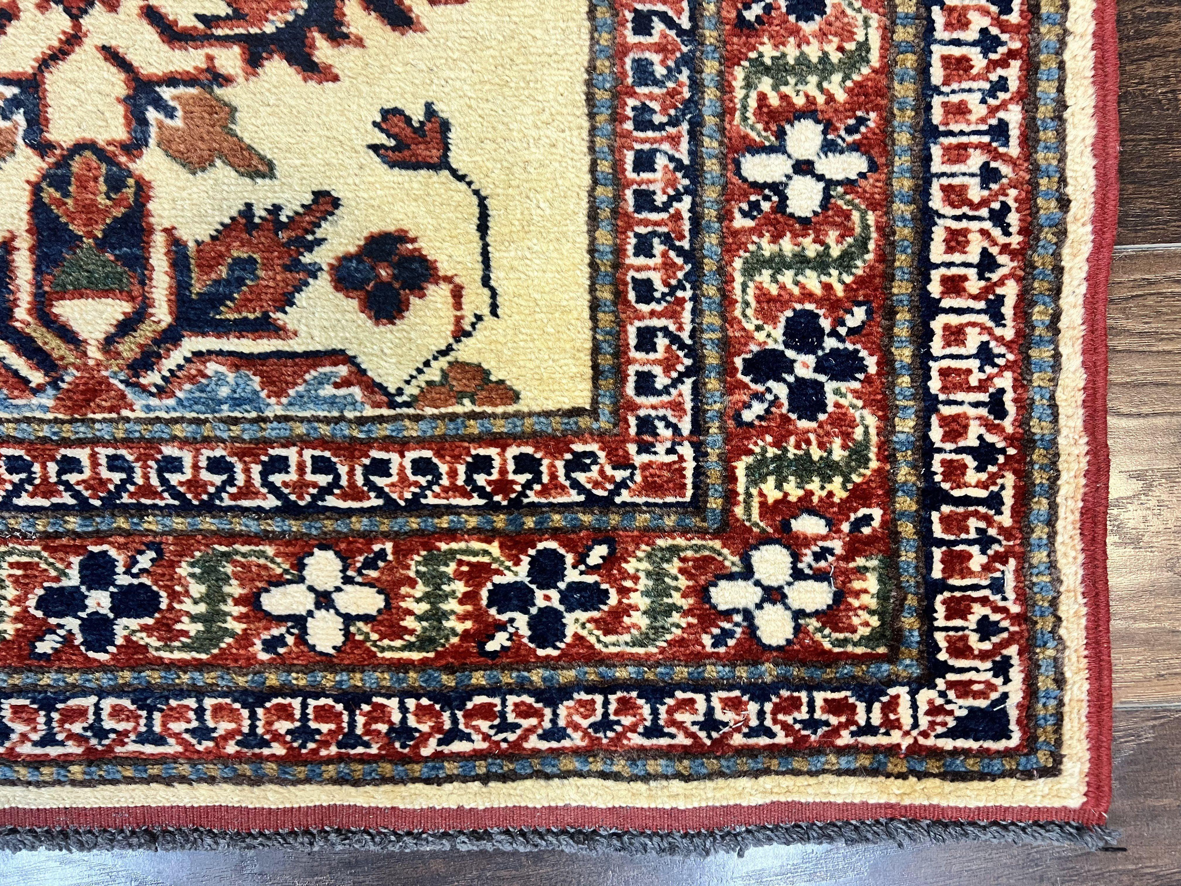 Afghan Heriz Runner Rug 2.9 x 12, Vintage Hand Knotted Persian Carpet for Hallway, 12ft Runner, Wool, Cream - Jewel Rugs
