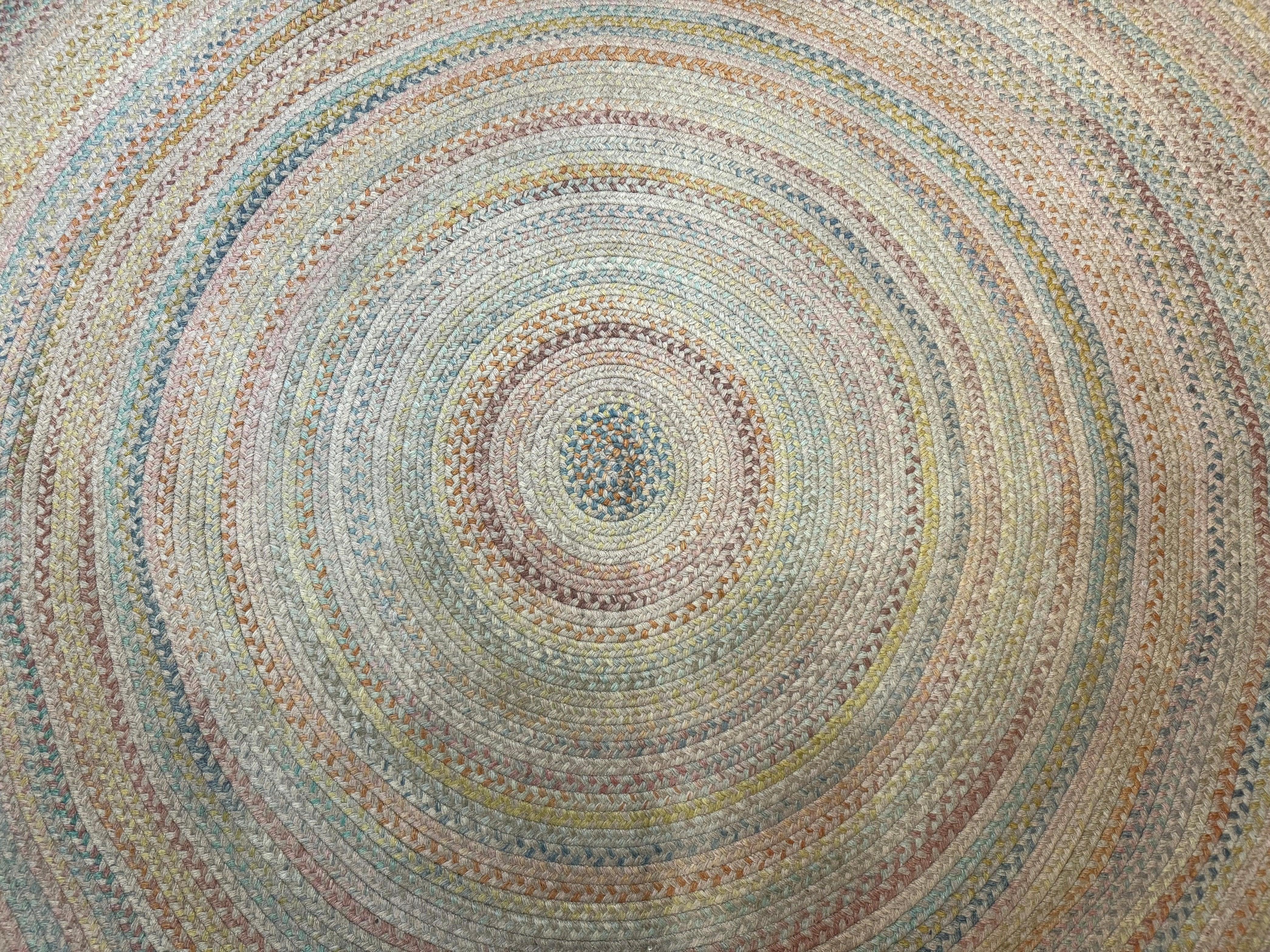 Large American Round Braided Rug 10x10, Multicolor, Vintage, Mid Century, Hand Braided - Jewel Rugs