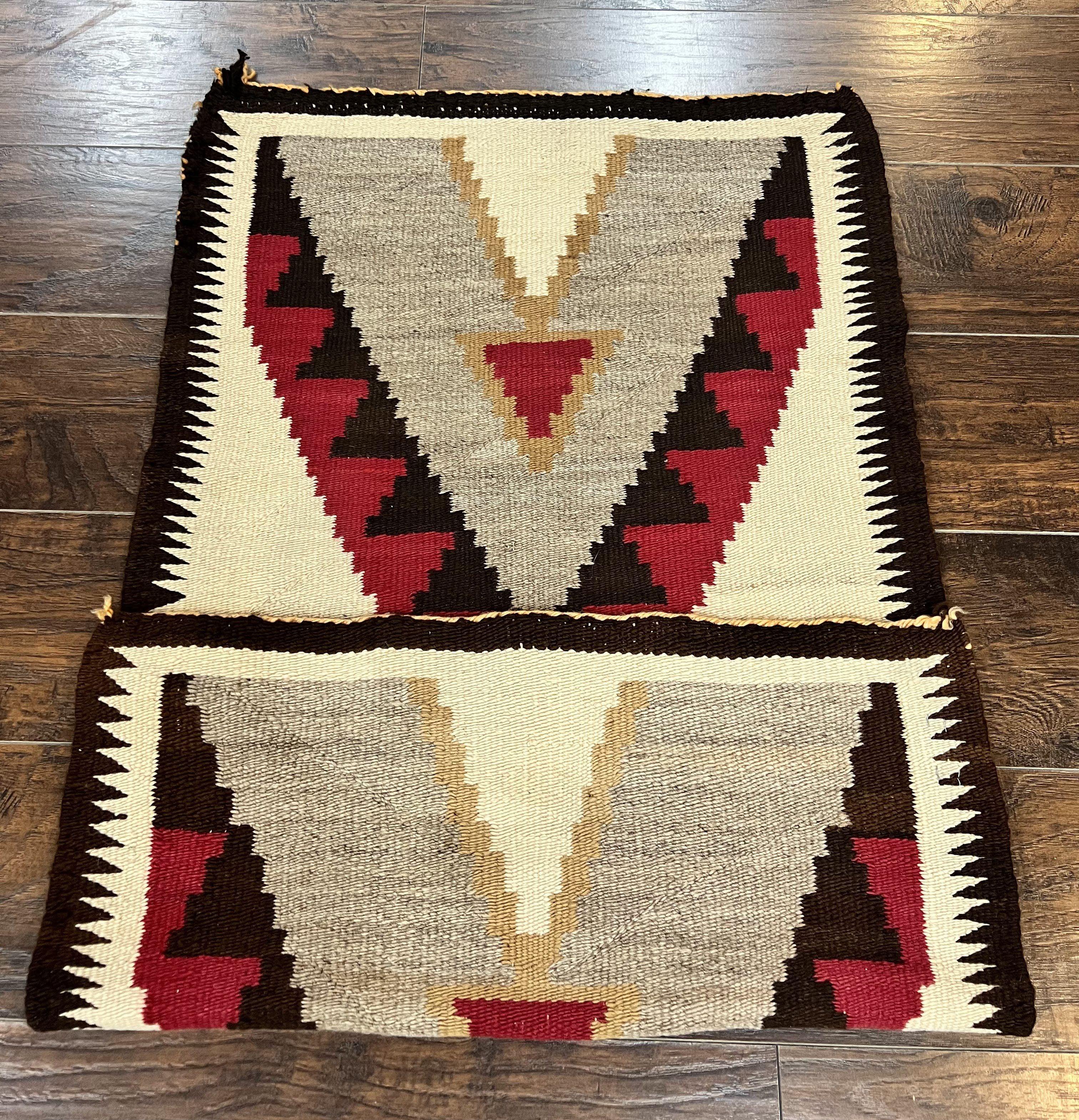Antique Navajo Rug 2x4, Collectible Native American Wool Handmade Rug, Ivory Black Red Gray, Vintage Navajo Textile - Jewel Rugs